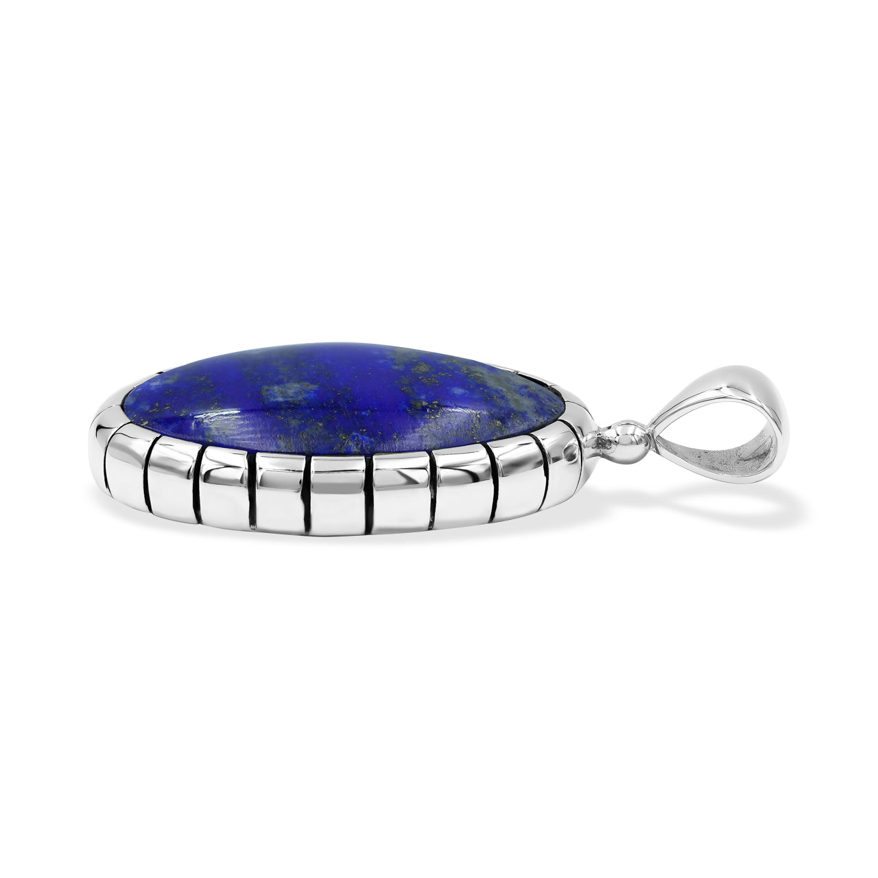 Starborn Lapis Lazuli Oval Pendant Featuring Striped Accent Bezel in Sterling Silver