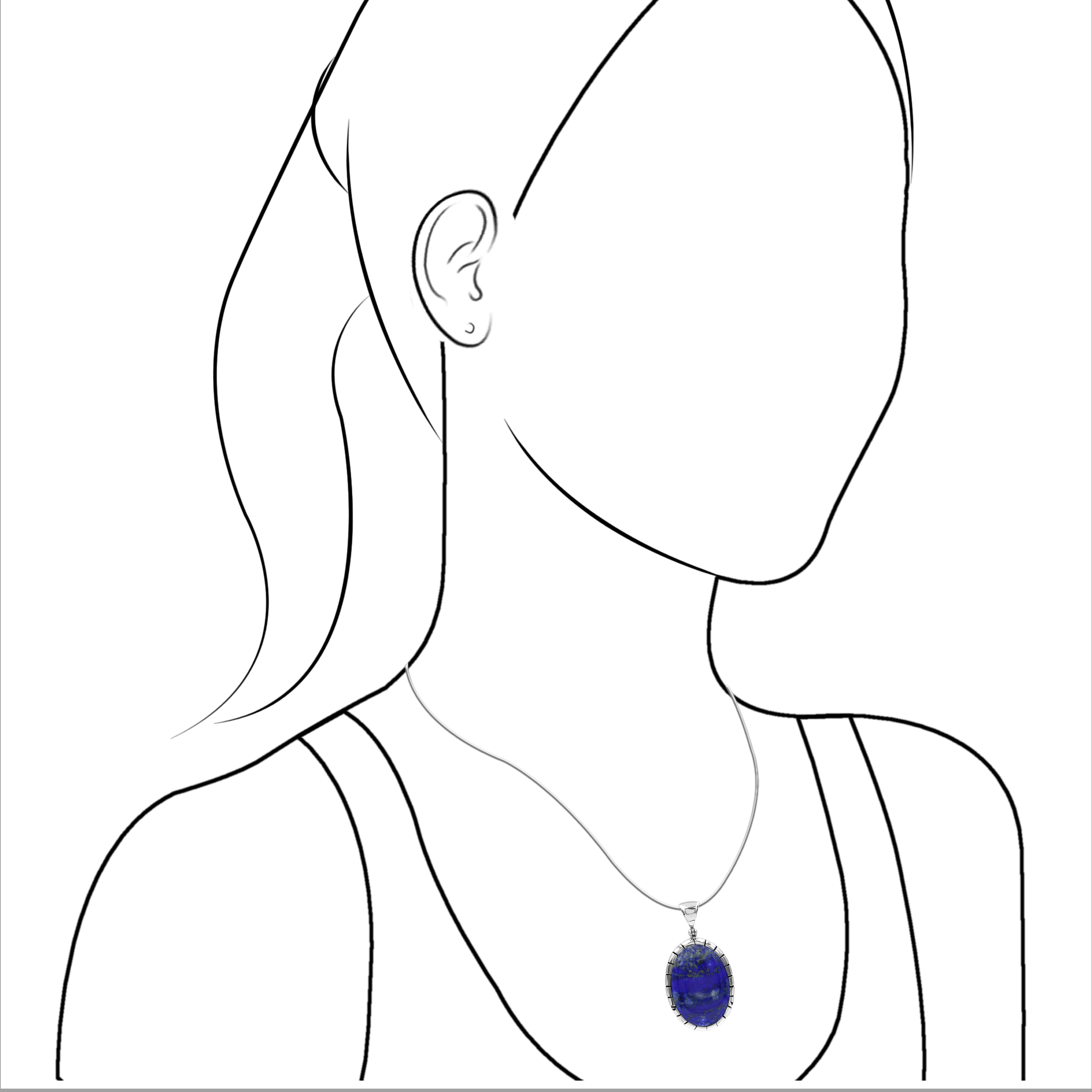 Starborn Lapis Lazuli Oval Pendant Featuring Striped Accent Bezel in Sterling Silver