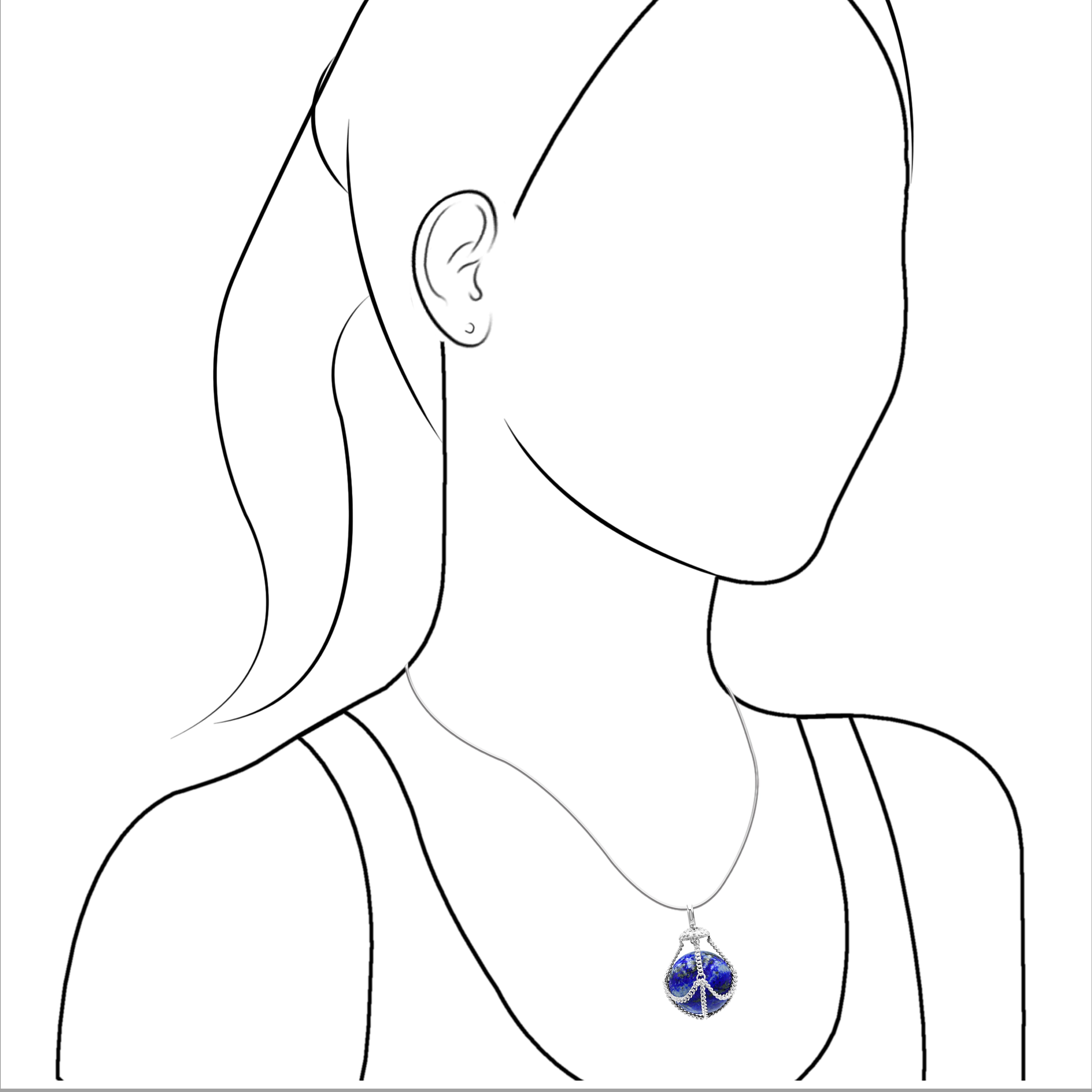Starborn Lapis Lazuli Gemstone Sphere in Basket Pendant in Sterling Silver