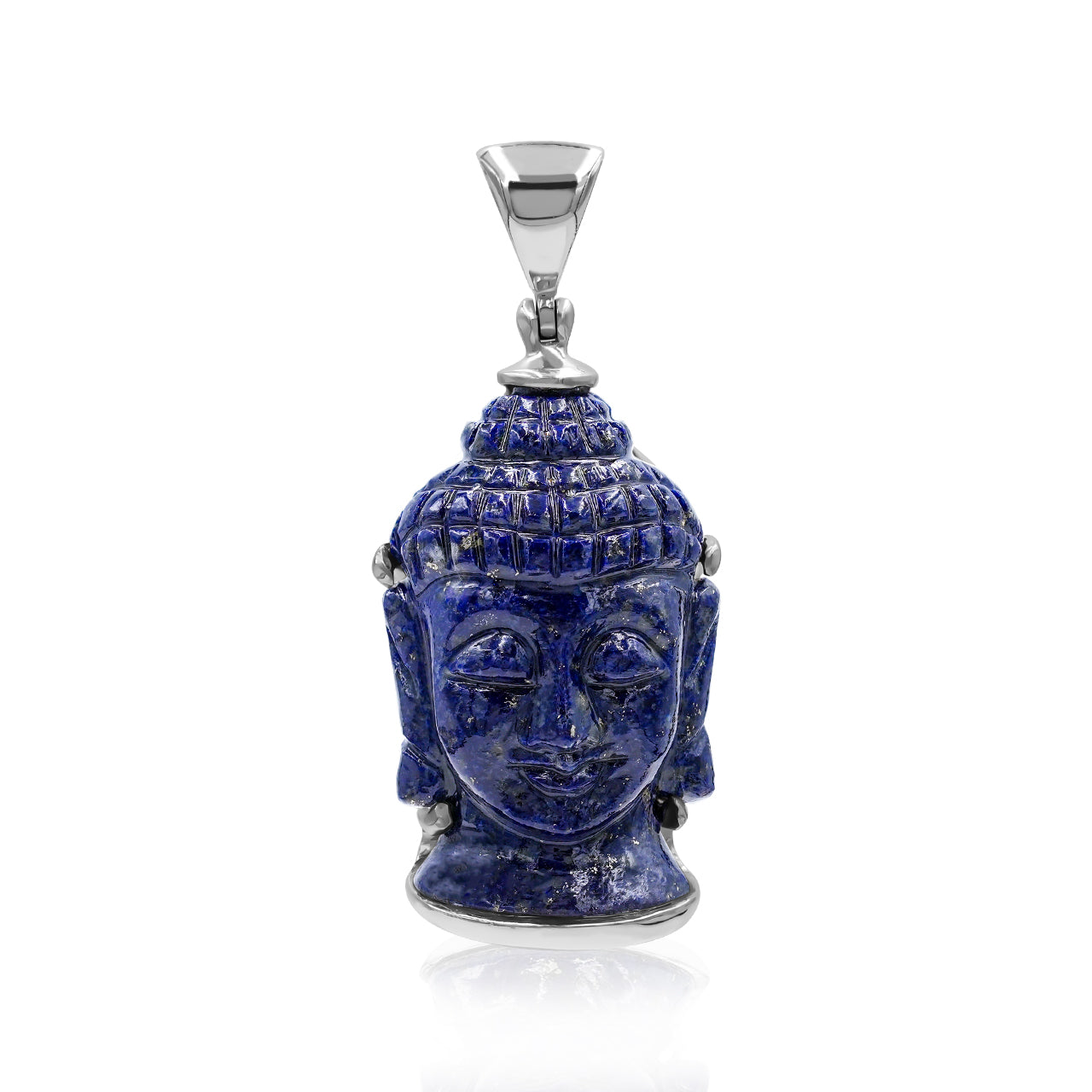 Starborn Carved Gemstone Buddha Head Pendant in Sterling Silver
