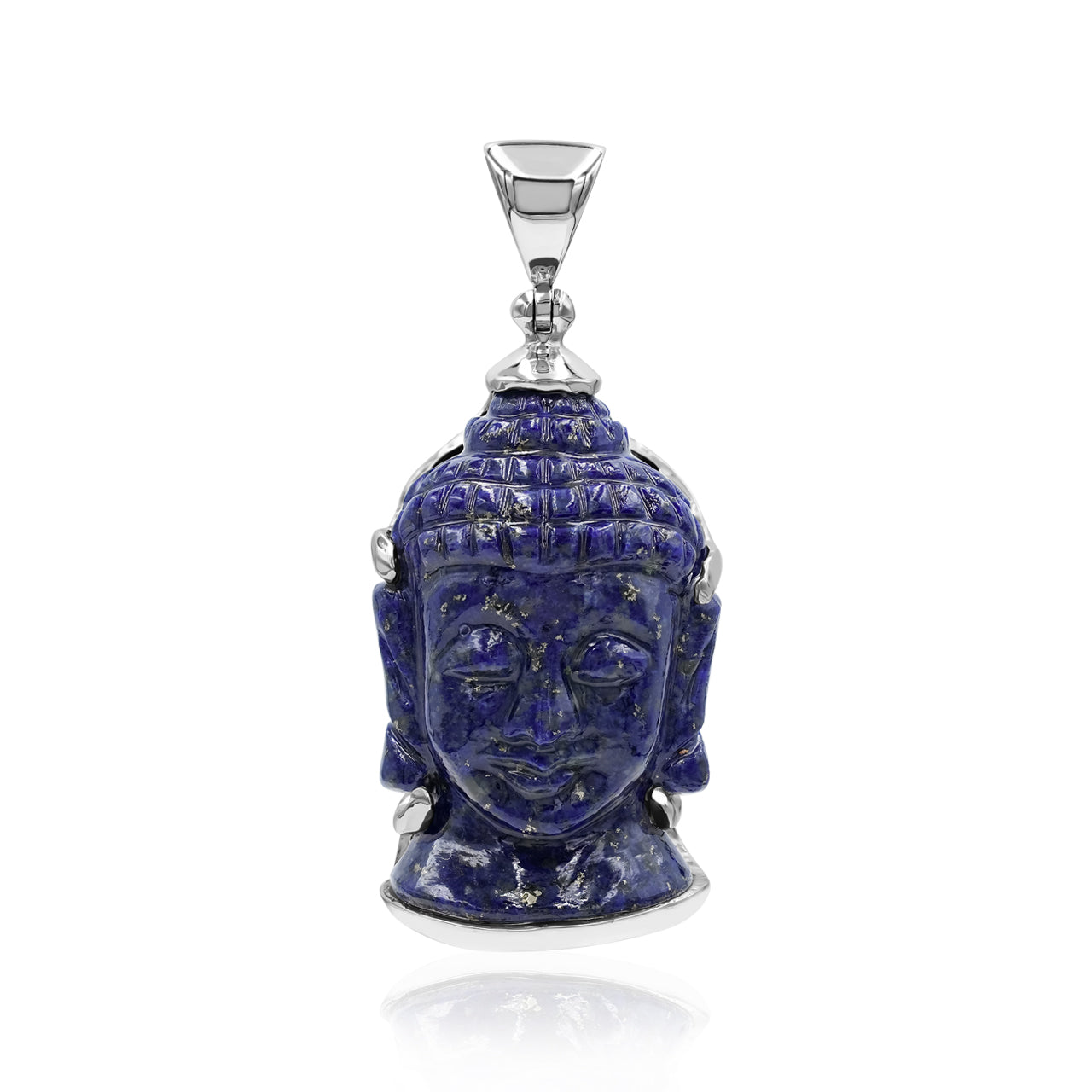 Starborn Carved Gemstone Buddha Head Pendant in Sterling Silver