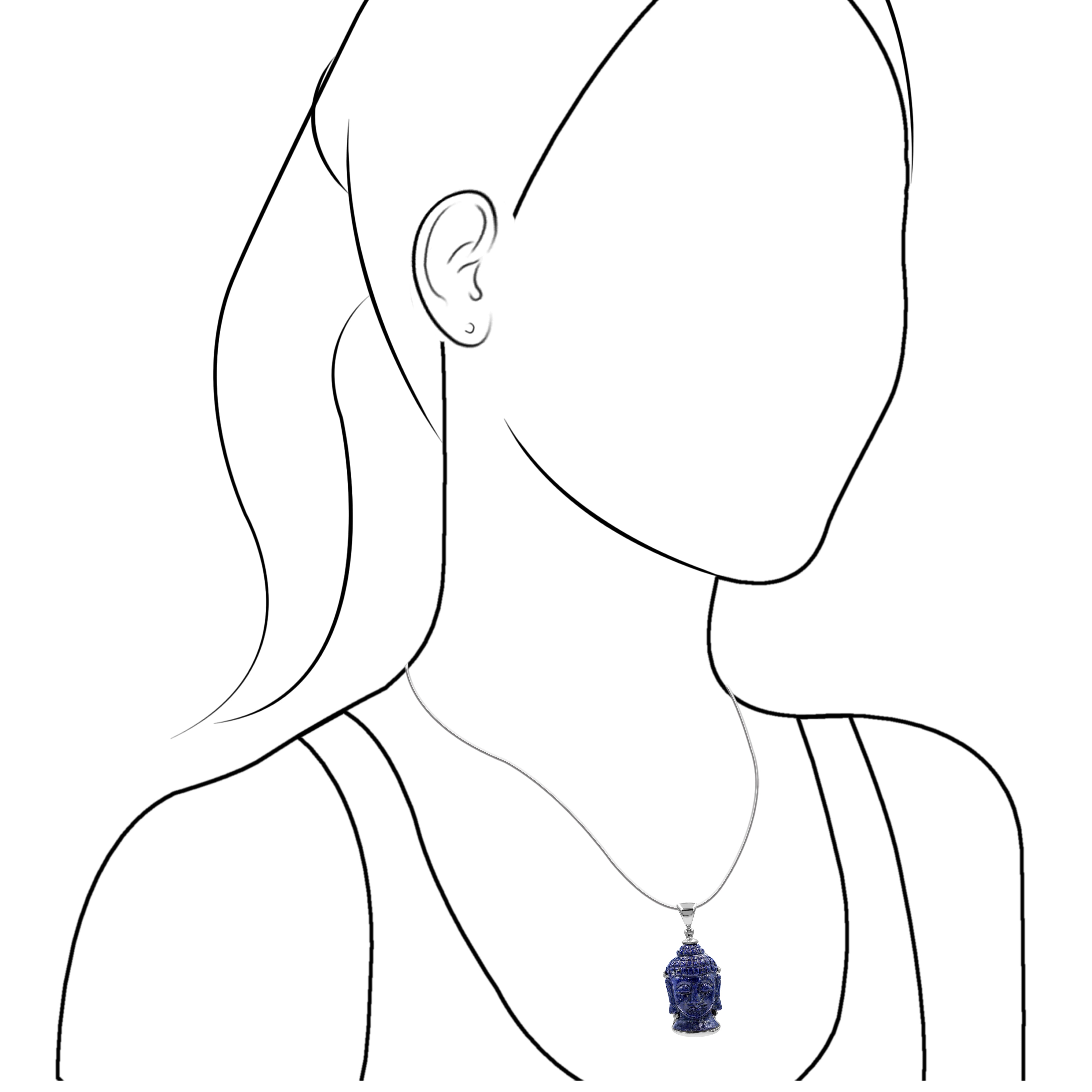 Starborn Carved Gemstone Buddha Head Pendant in Sterling Silver