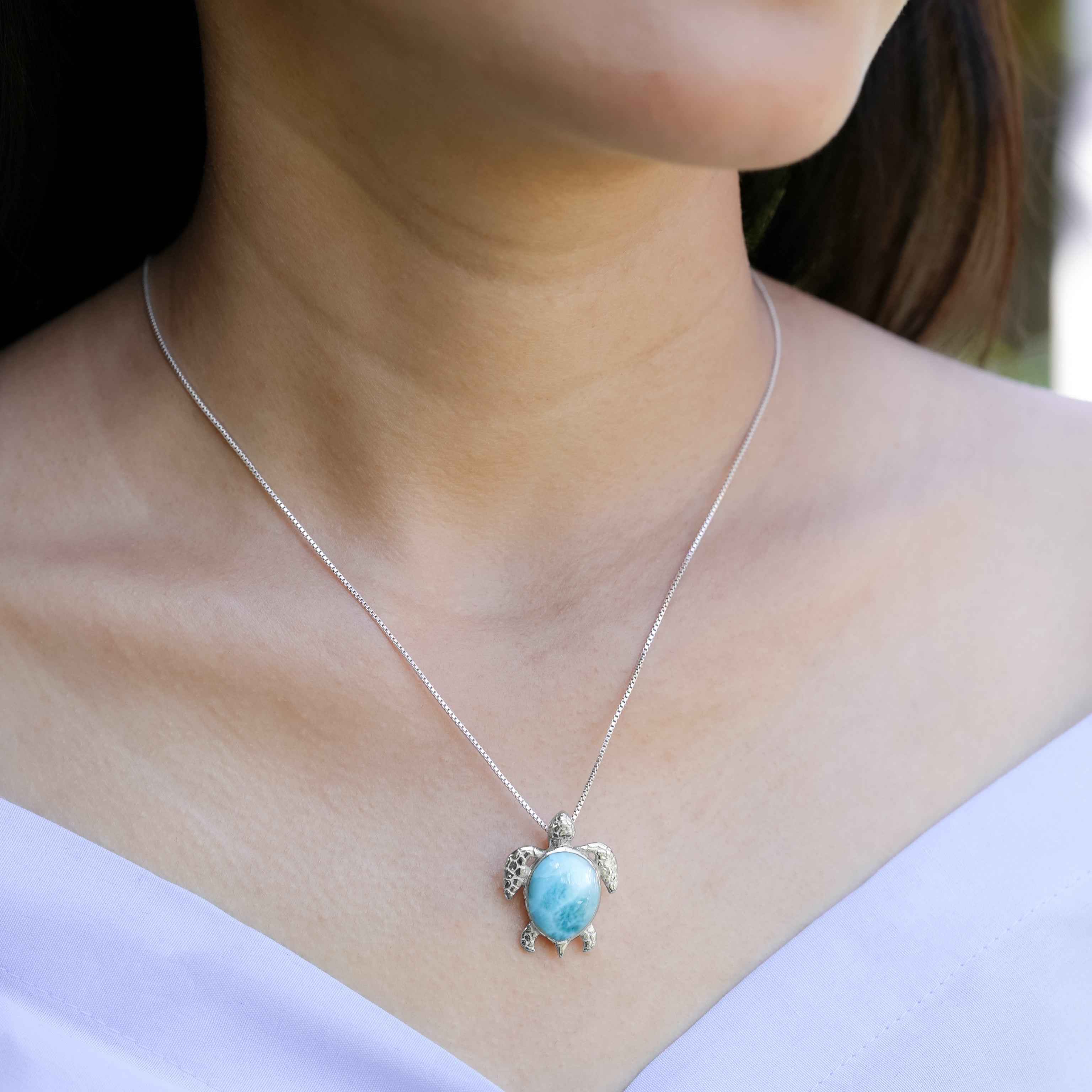 Starborn Larimar Sea Turtle Pendant in Sterling Silver