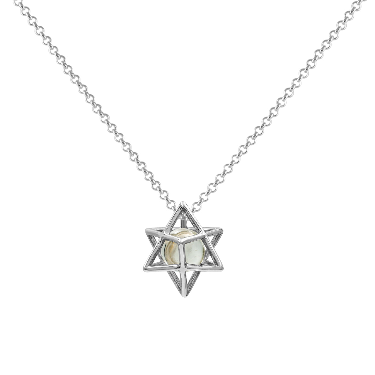 Starborn Merkabah Sterling Silver Cage Pendant and Chain with Gemstone Sphere