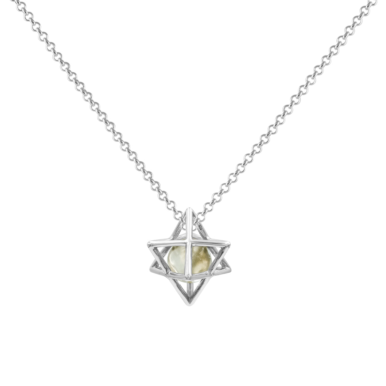 Starborn Merkabah Cage Gemstone Sphere with Sterling Silver Pendant and Chain