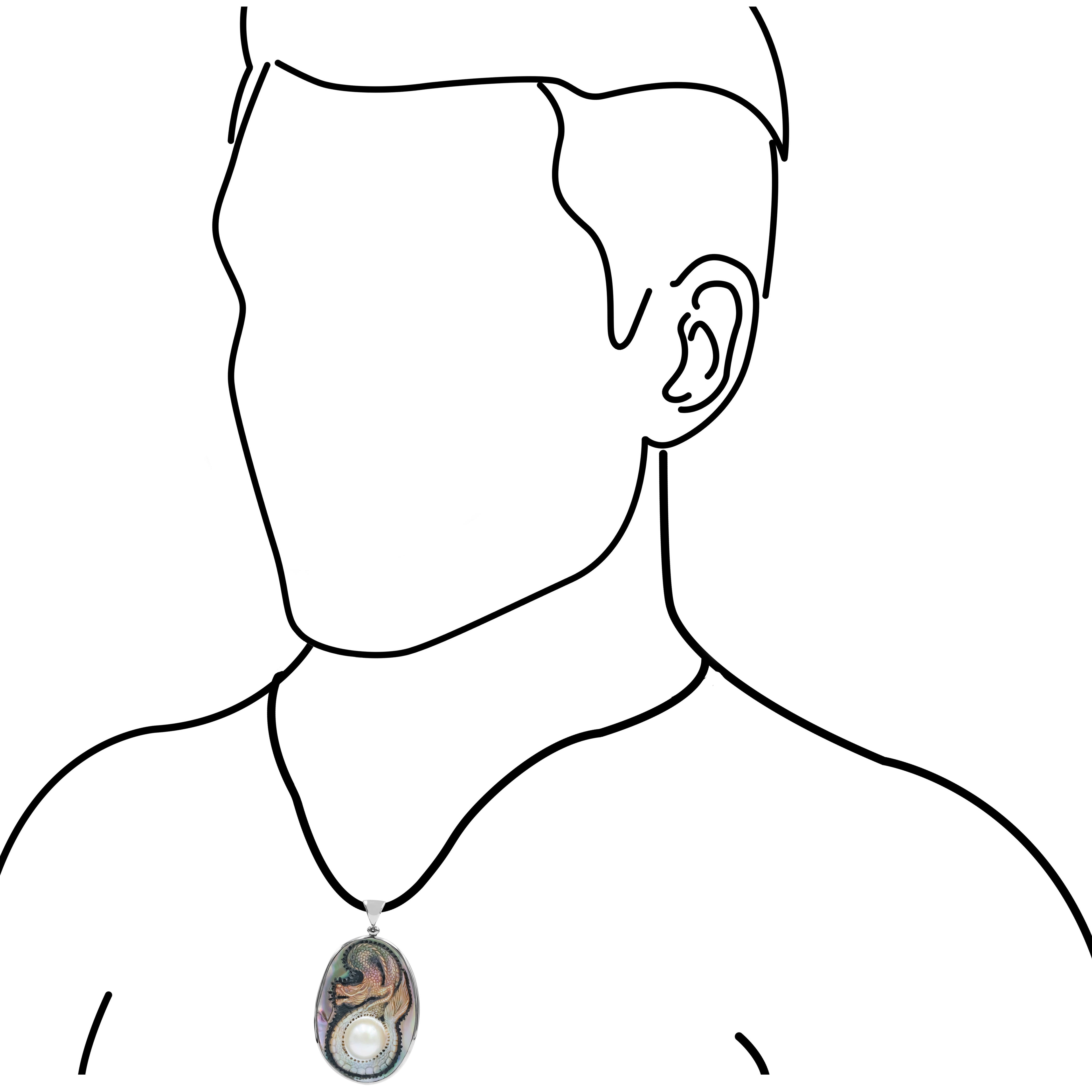 Colgante tallado a mano con forma de dragón de perla Mabe ovalada tallada a mano en plata de ley