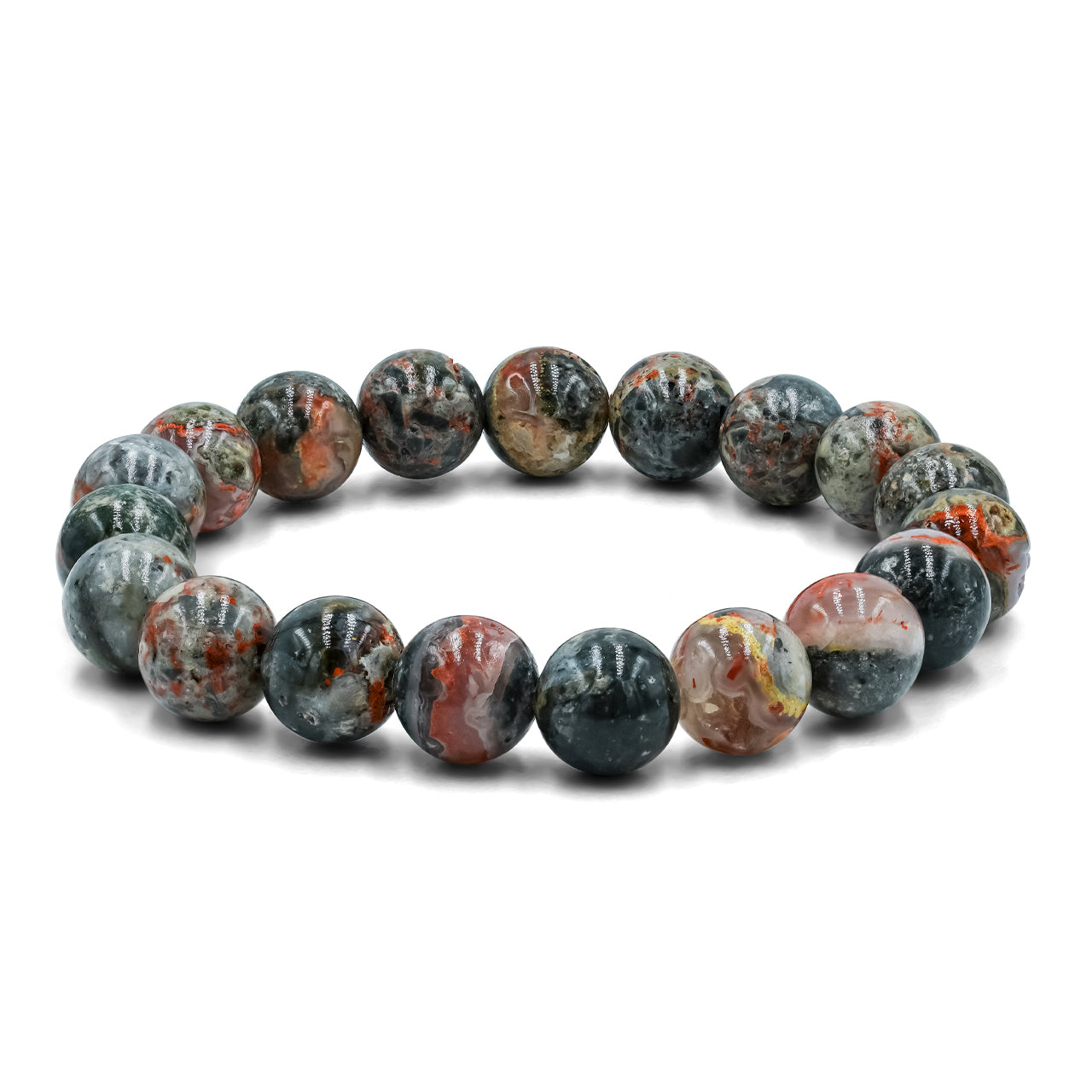 Starborn 10 mm Magma Chalcedon Perlen elastisches Armband