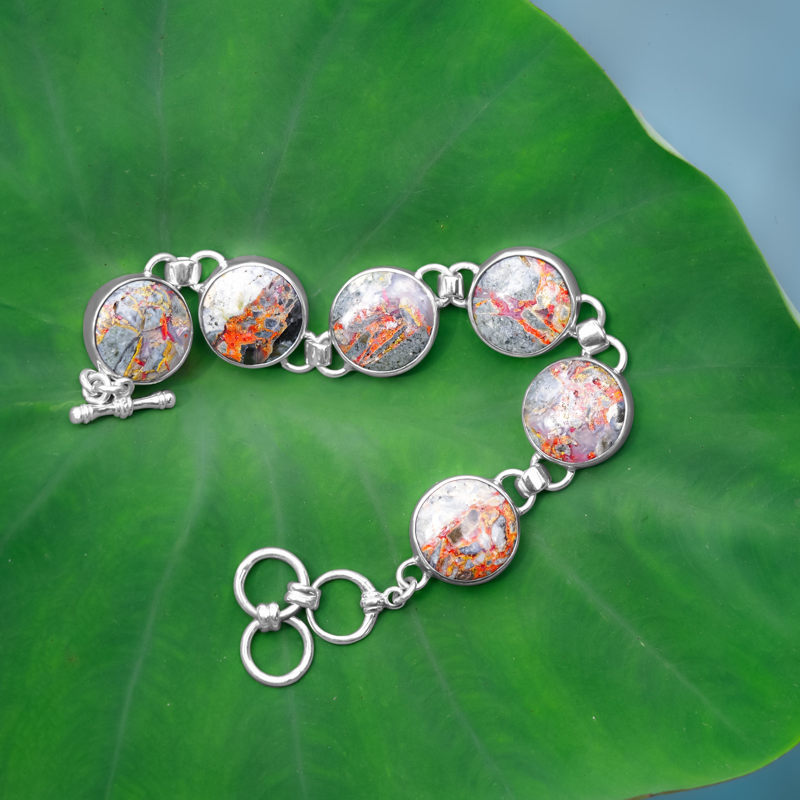 Starborn Rundes 16 mm Magma Chalcedon Armband aus Sterlingsilber