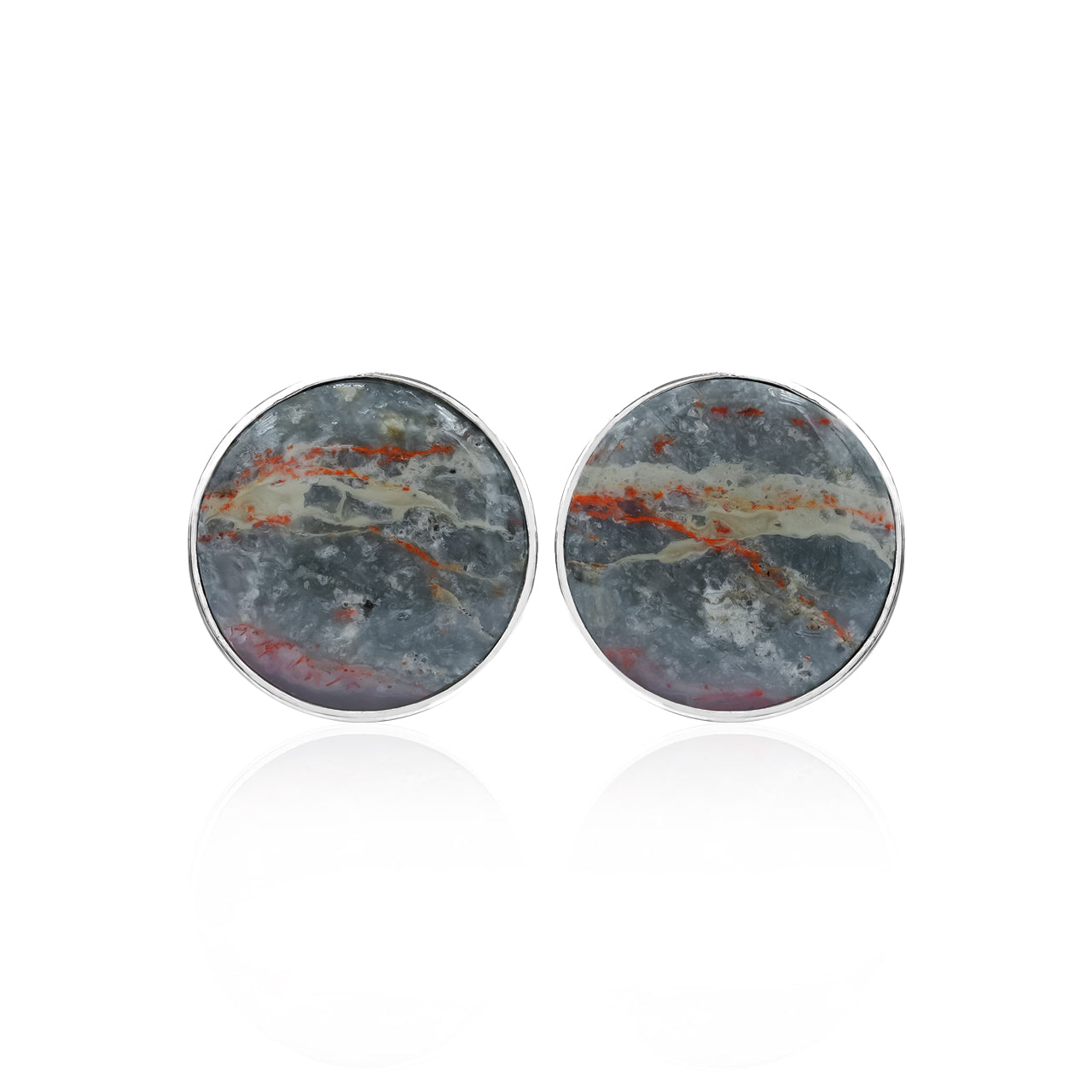 Starborn Magma Chalcedony Round Post Earrings in Sterling Silver