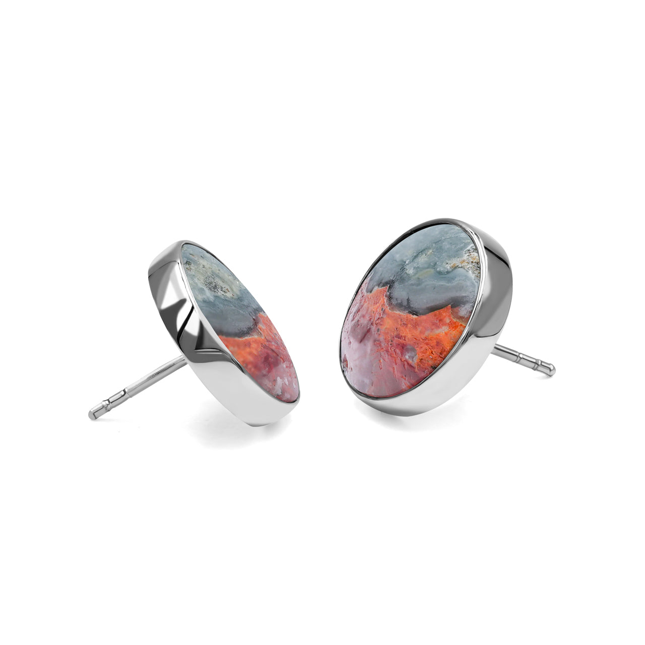 Starborn Magma Chalcedony Round Post Earrings in Sterling Silver
