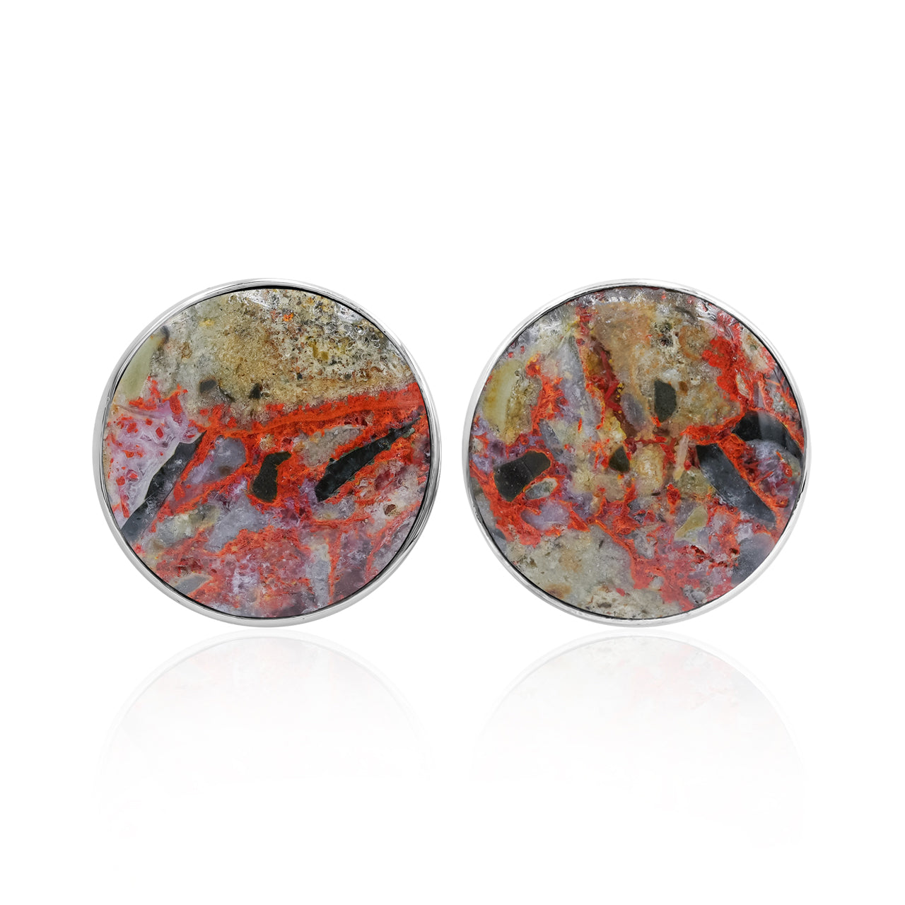 Starborn Magma Chalcedony Round Post Earrings in Sterling Silver