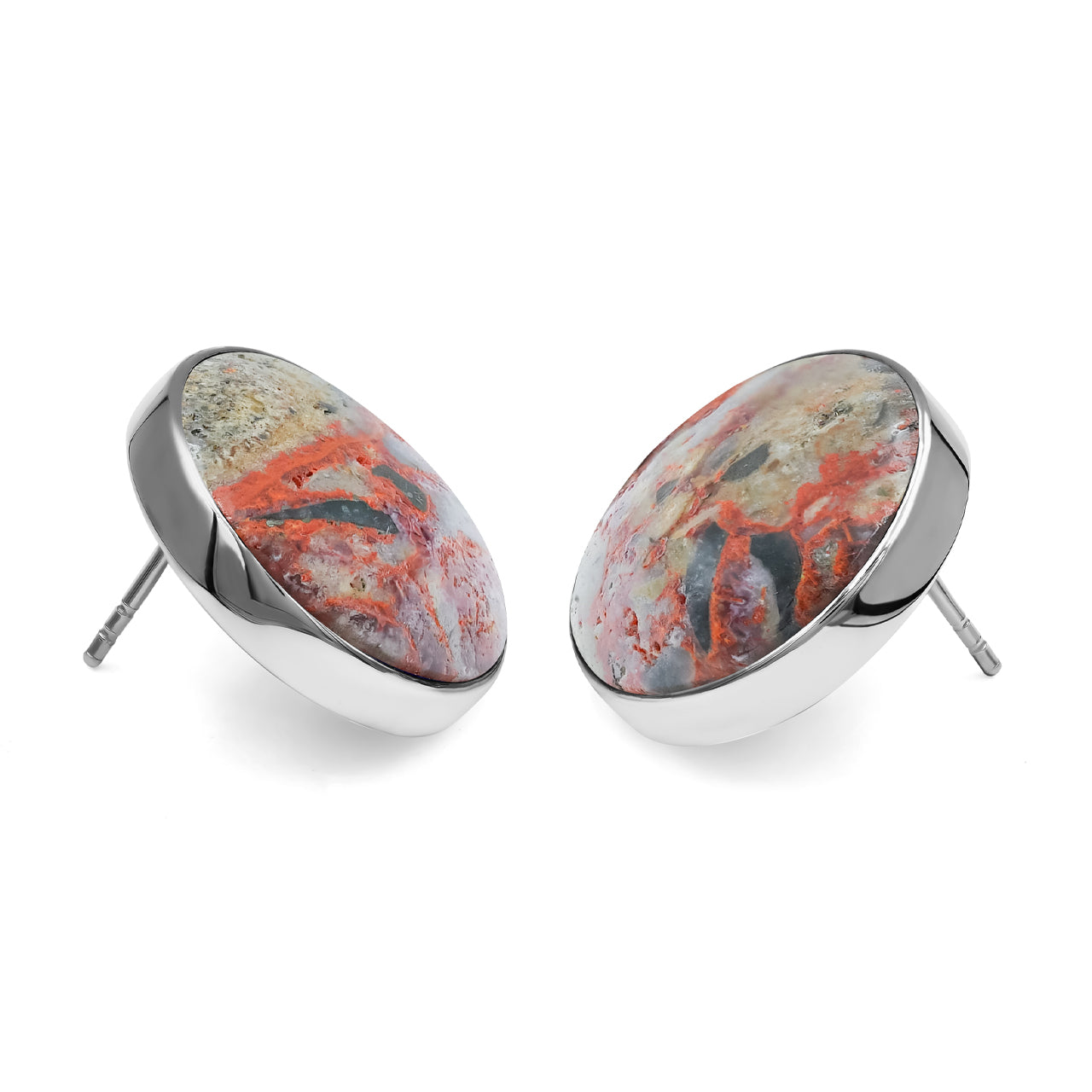 Starborn Magma Chalcedony Round Post Earrings in Sterling Silver