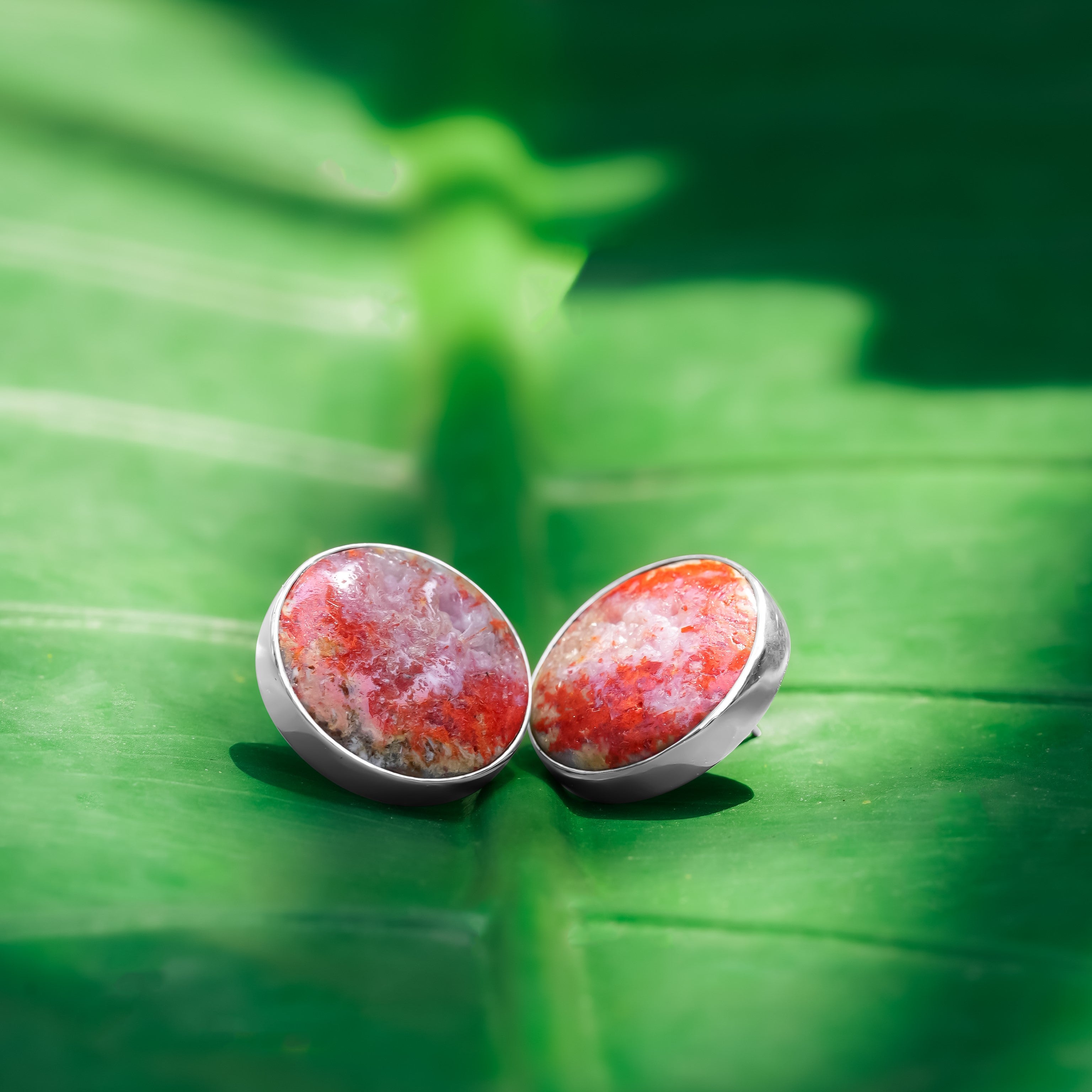 Starborn Magma Chalcedony Round Post Earrings in Sterling Silver