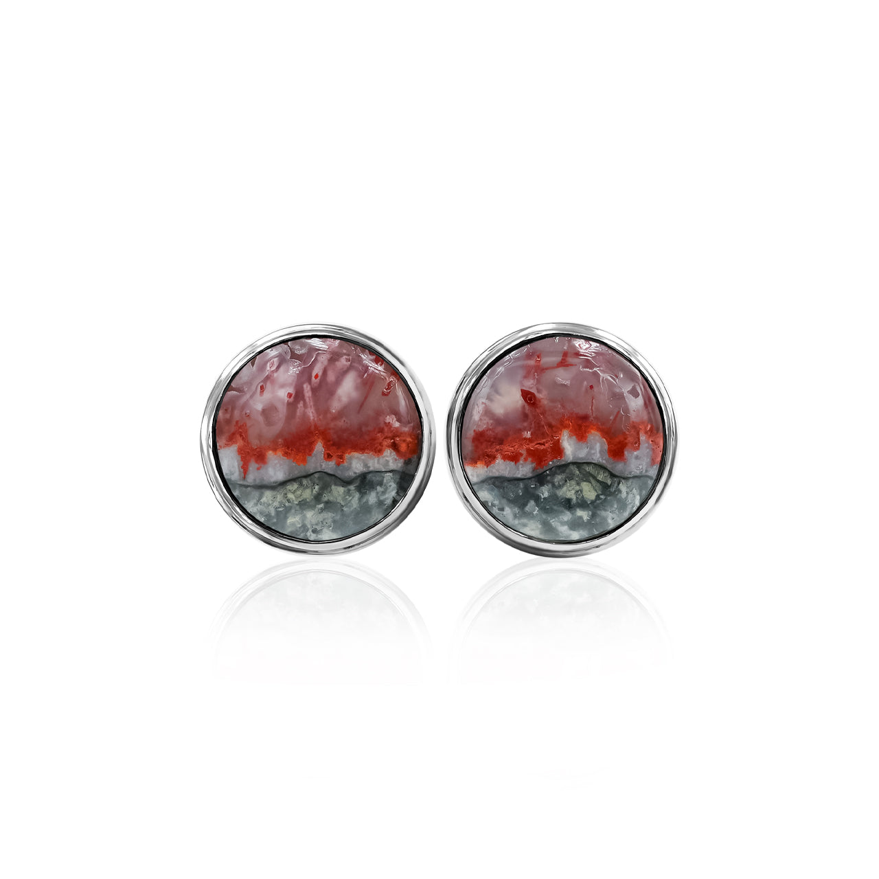 Starborn Magma Chalcedony Round 10 mm Double Bezel Set Post Earrings in Sterling Silver