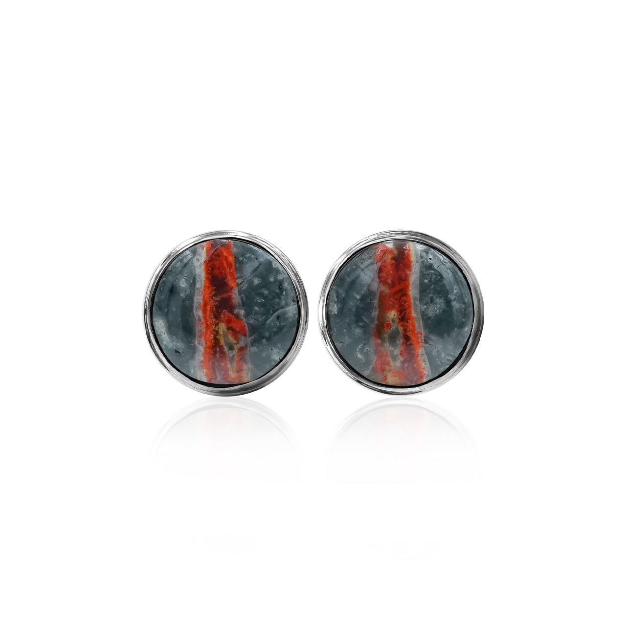 Aretes con forma de poste con engarce de bisel doble y redondos de piedras preciosas Starborn de 10 mm en plata de ley