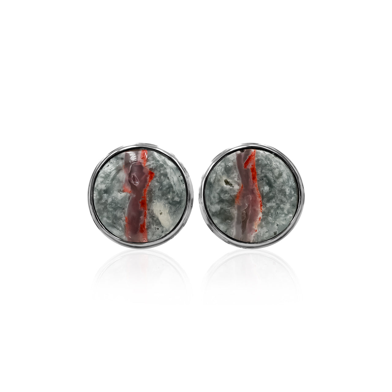 Aretes con forma de poste con engarce de bisel doble y redondos de piedras preciosas Starborn de 10 mm en plata de ley