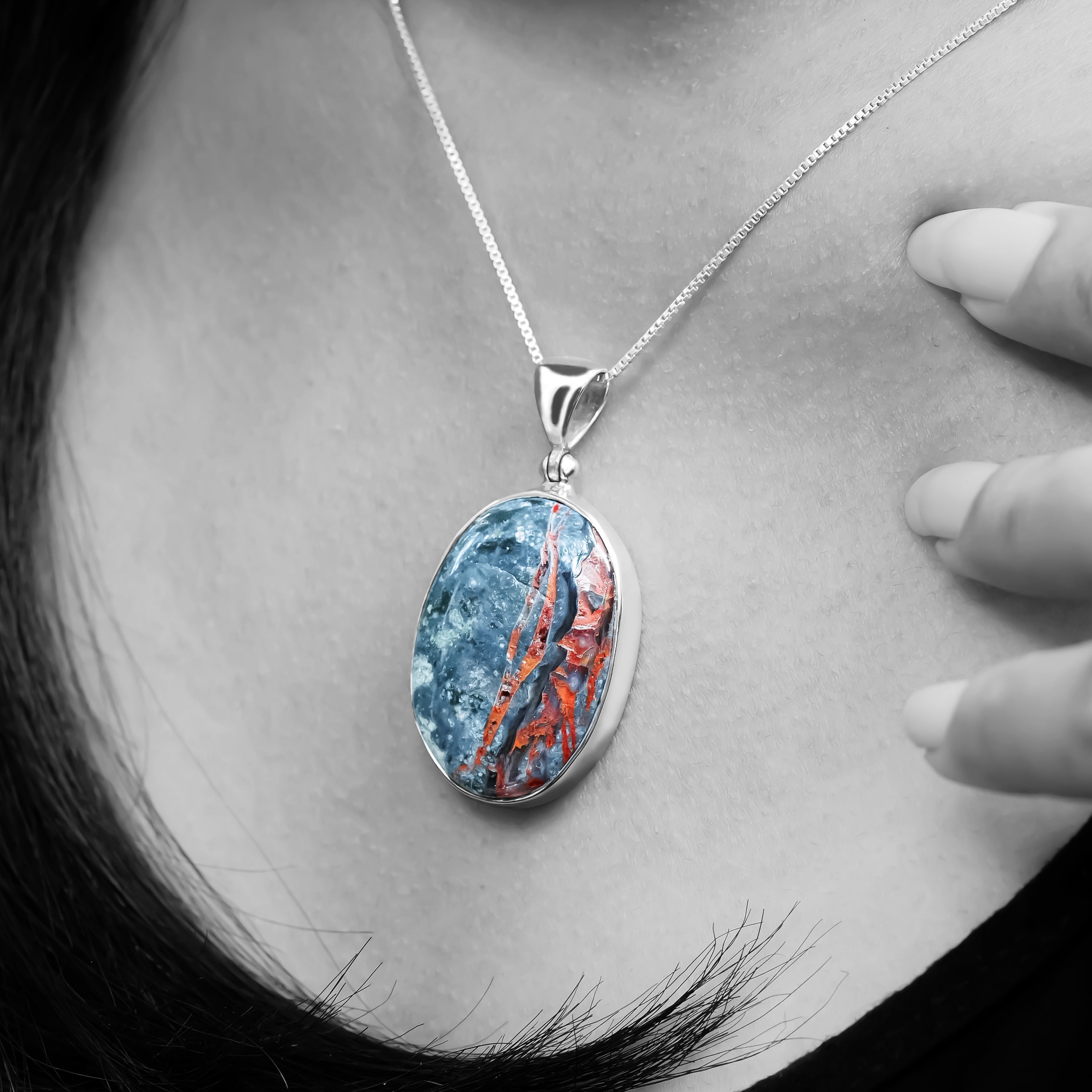 Starborn Oval Magma Chalcedony Pendant in Sterling Silver