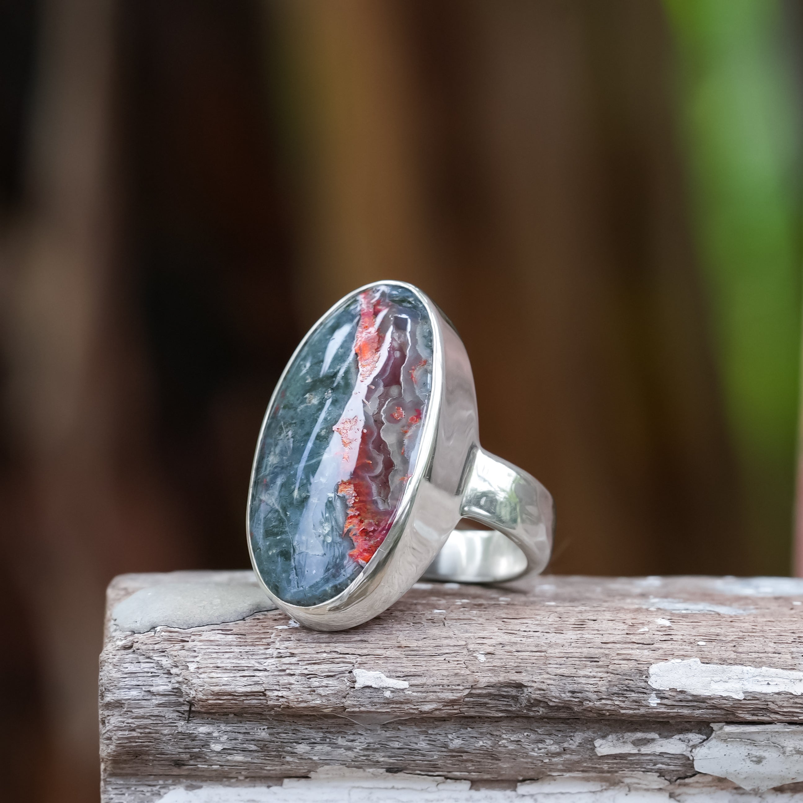 Starborn Oval Shaped Magma Chalcedony Ring in Sterling Silver