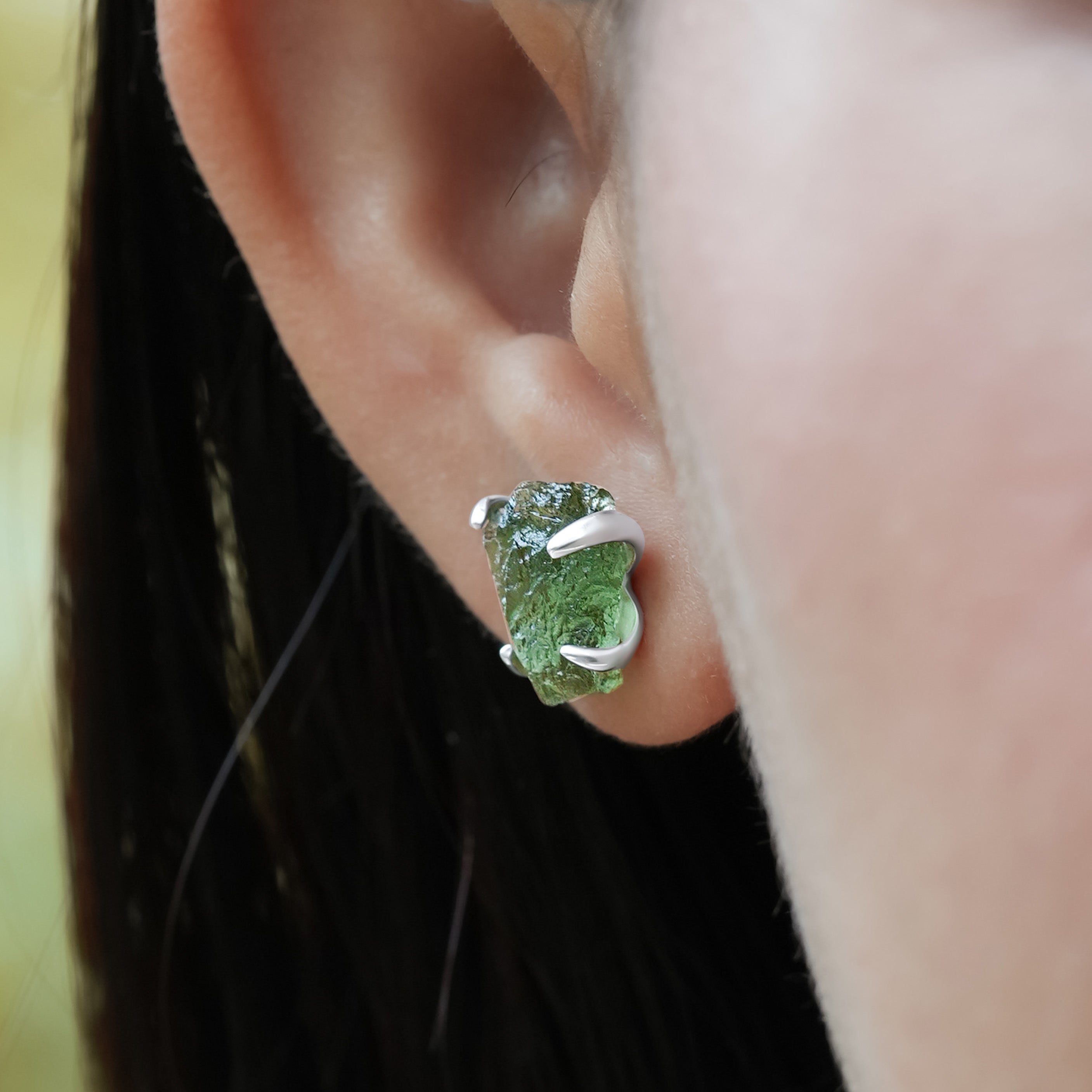 Starborn Rough Moldavite Sterling Silver Post Earrings