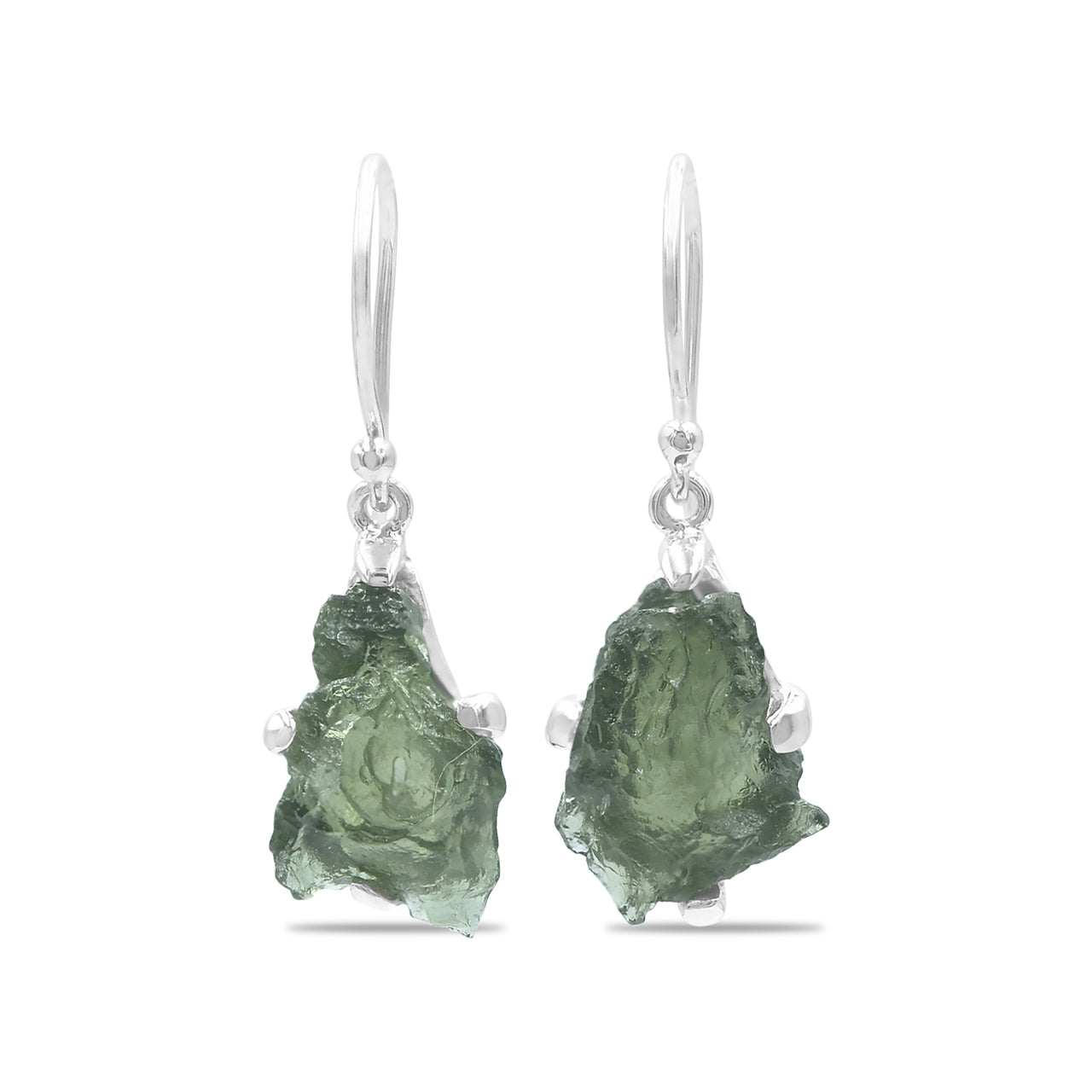 Starborn Rough Moldavite Dangle Earrings in Sterling Silver
