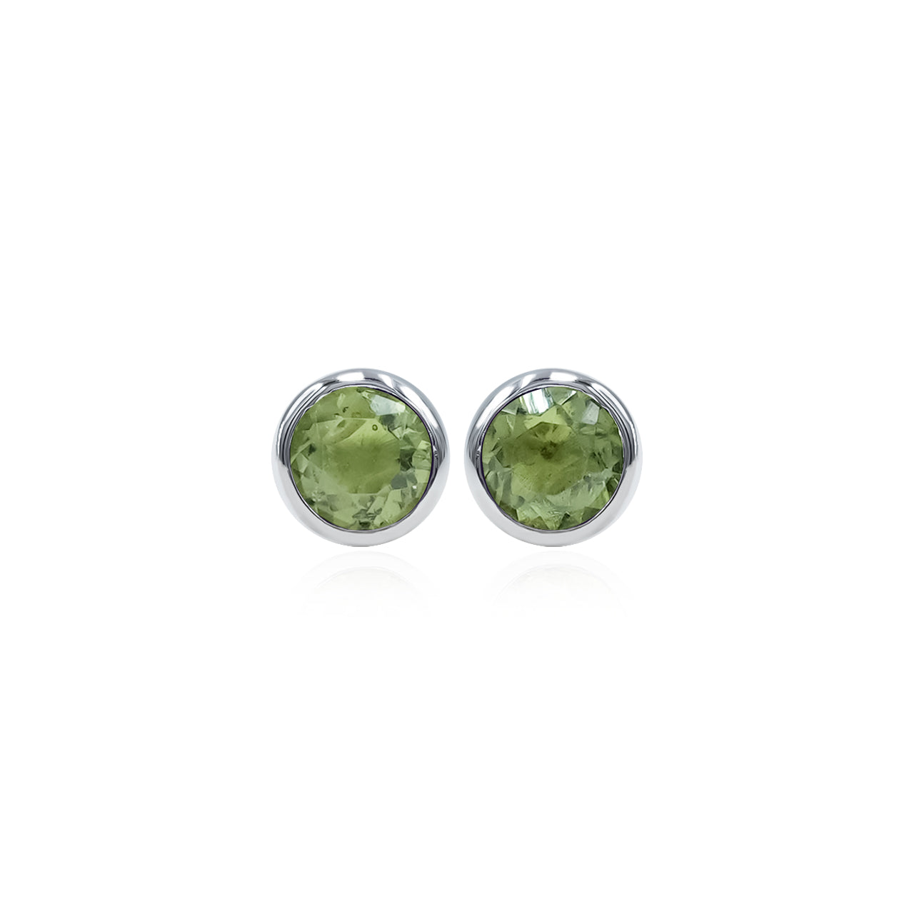 Starborn Moldavite Faceted Round 4mm Bezel Style Post Earrings in Sterling Silver