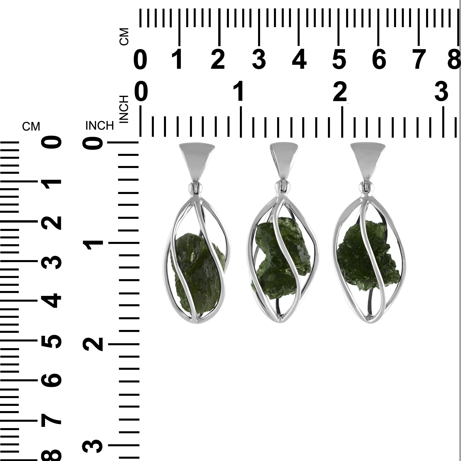 Starborn Natural Moldavite Pendant in Pointed Sterling Silver Spiral Cage