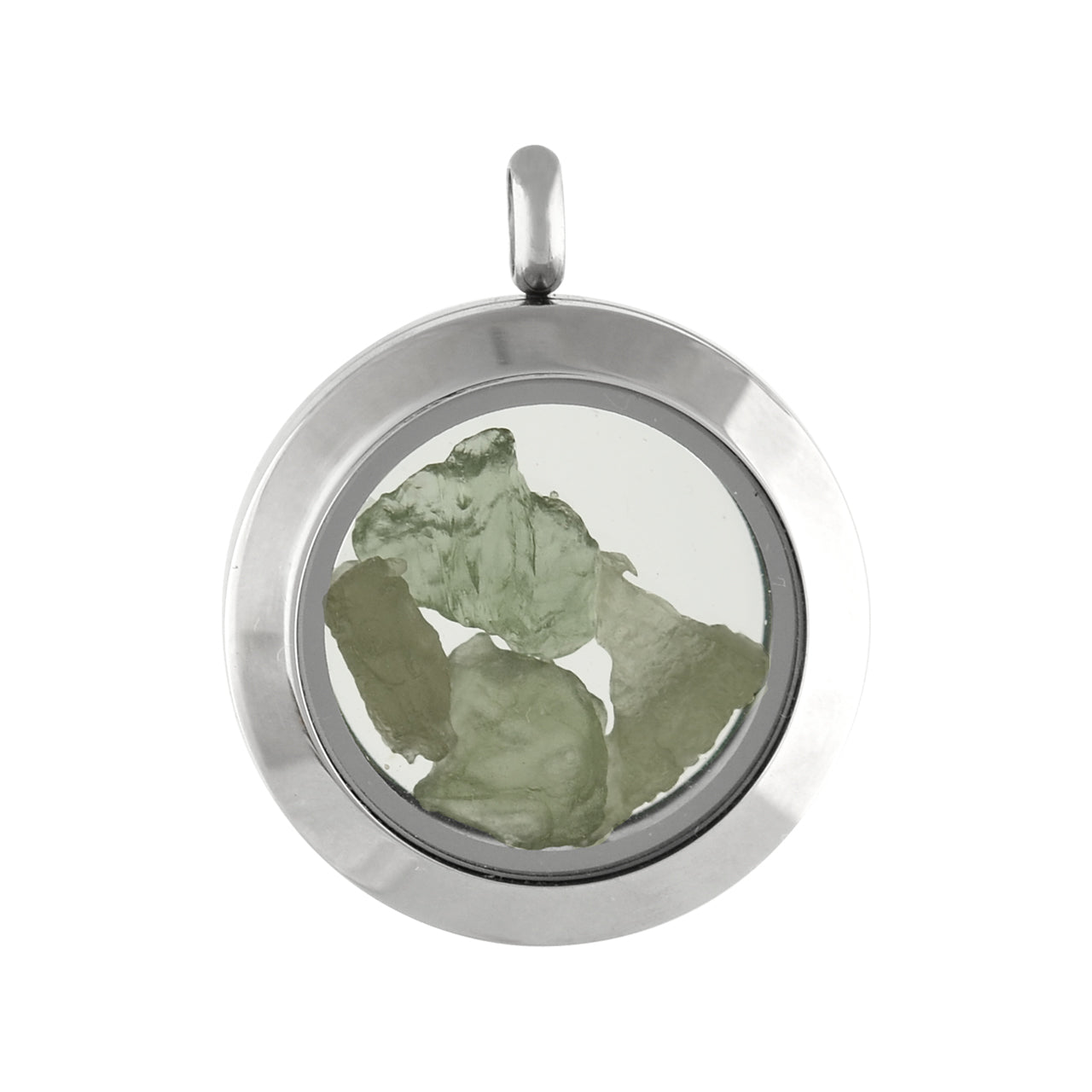 Starborn Moldavite Window Pendant Necklace in Stainless Steel