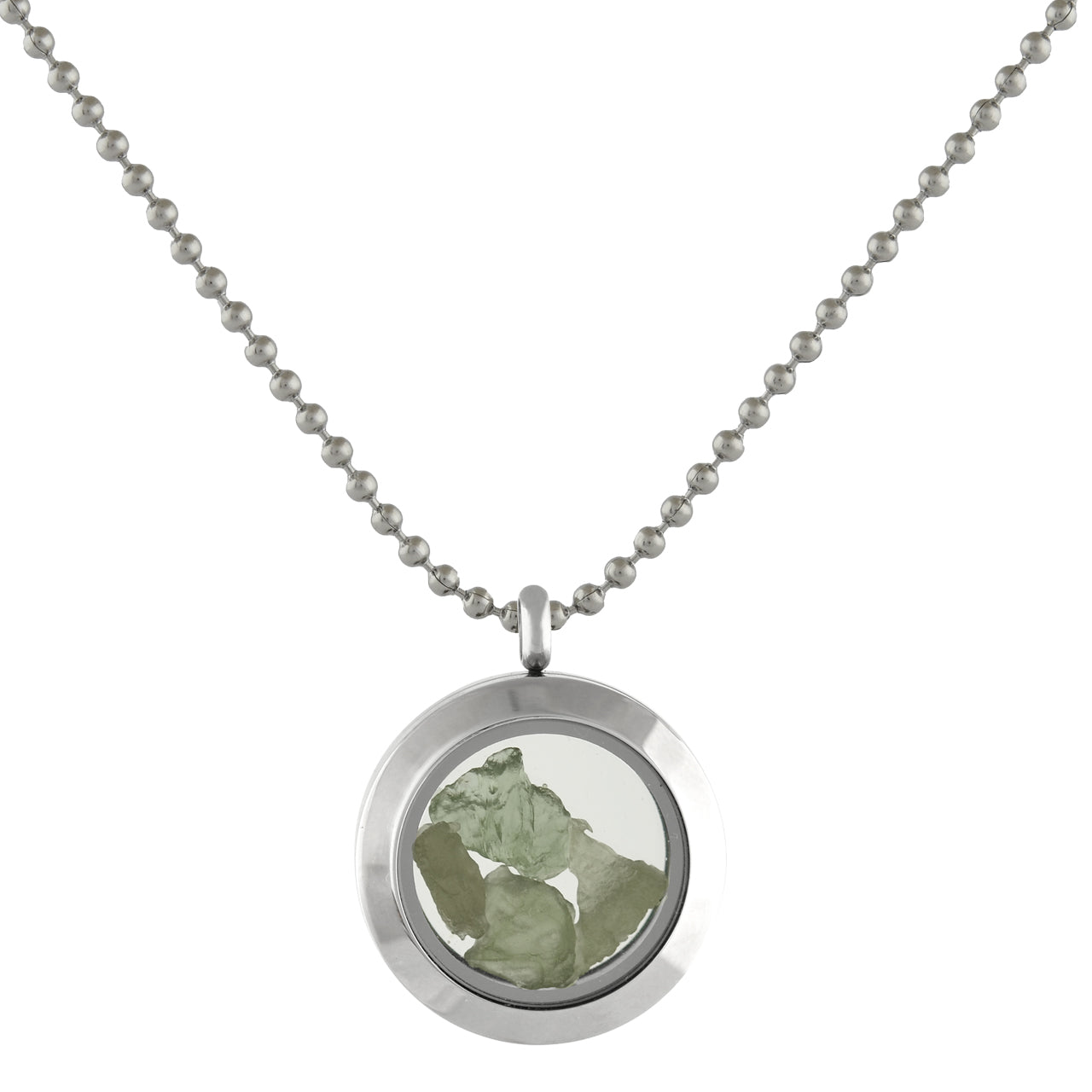 Starborn Moldavite Window Pendant Necklace in Stainless Steel
