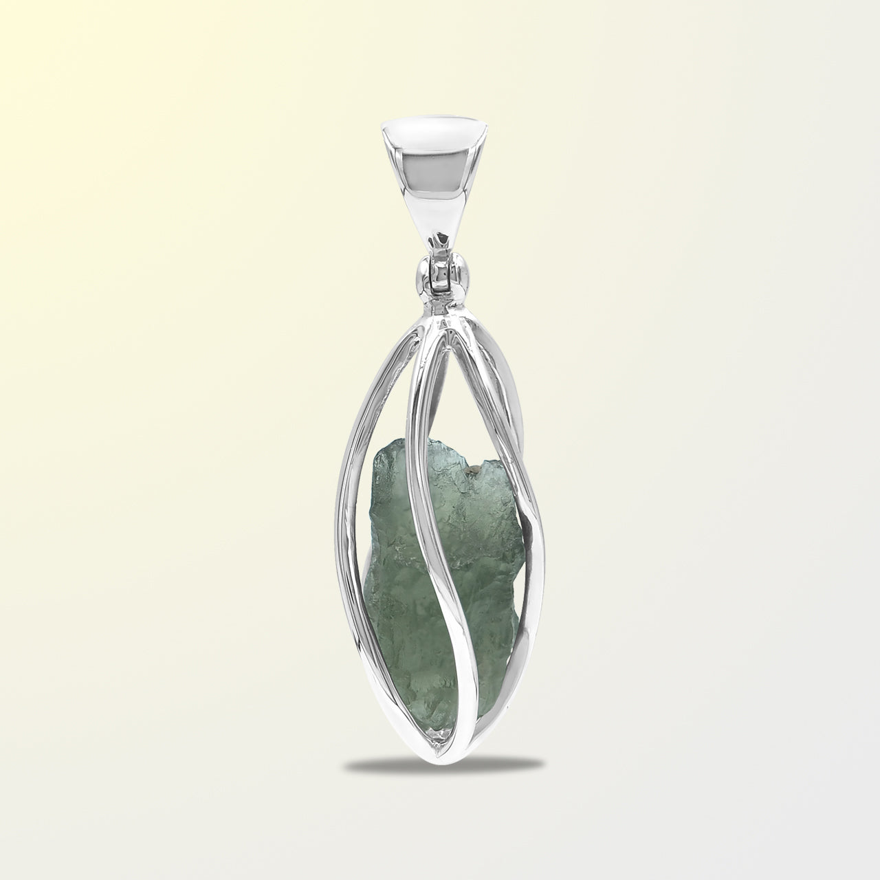 Starborn Natural Moldavite Pendant in Rounded Sterling Silver Spiral Cage