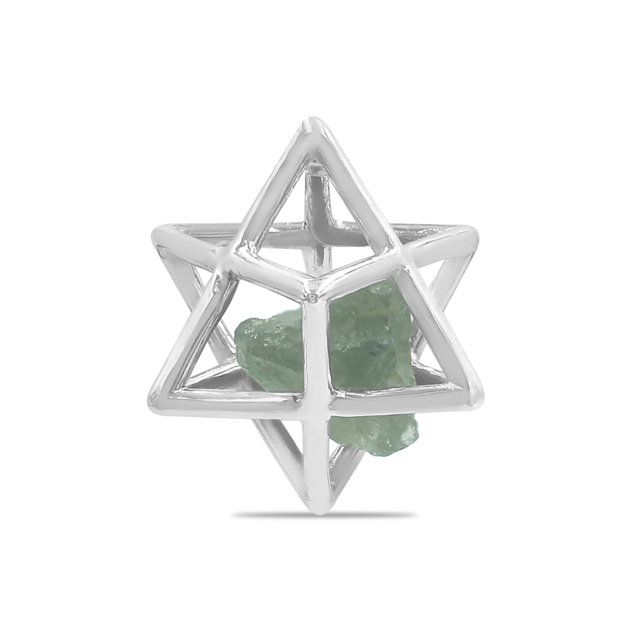 Starborn Natural Raw Moldavite in Merkabah Sterling Silver Cage Pendant and Chain
