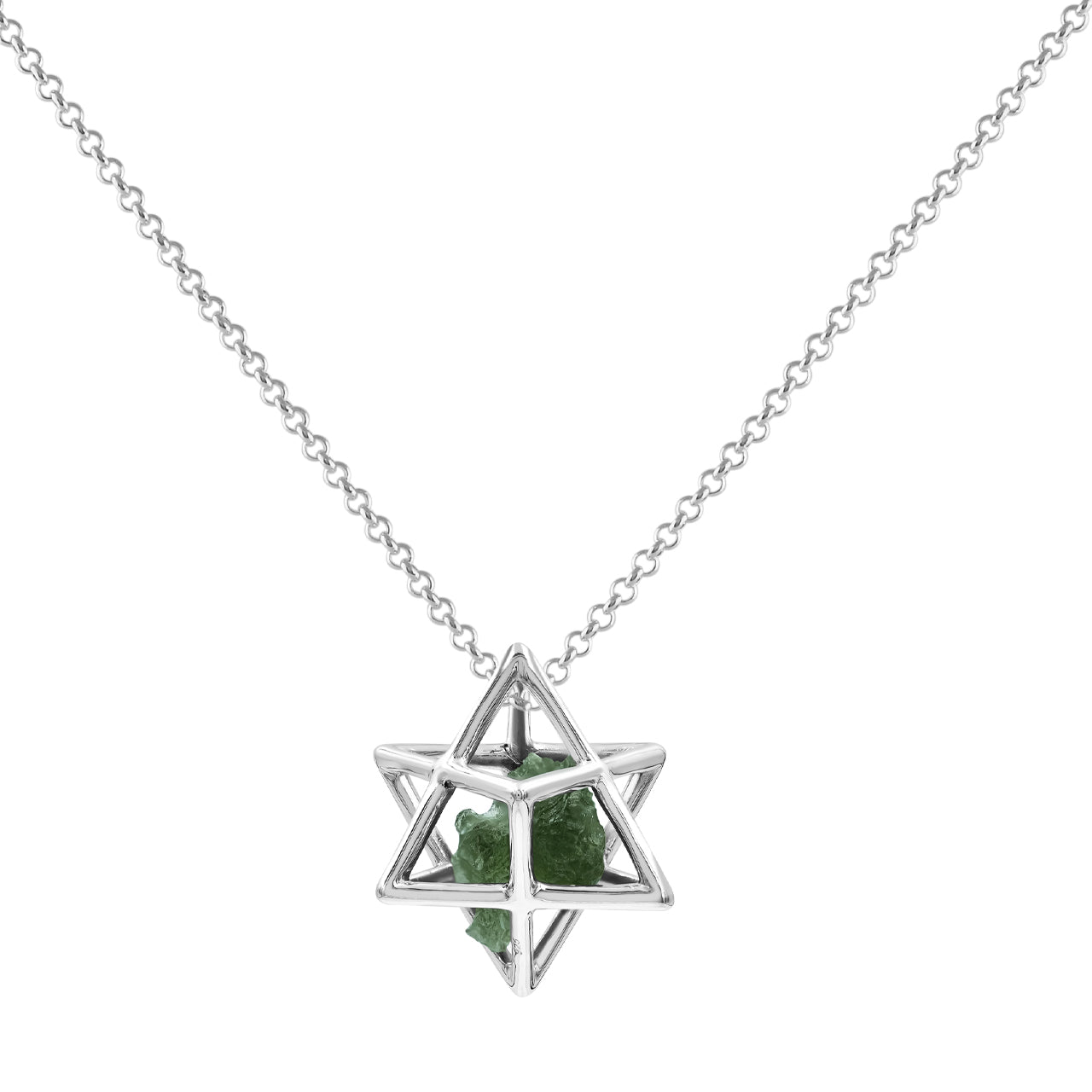 Starborn Merkabah Cage Natural Gemstone with Sterling Silver Pendant and Chain