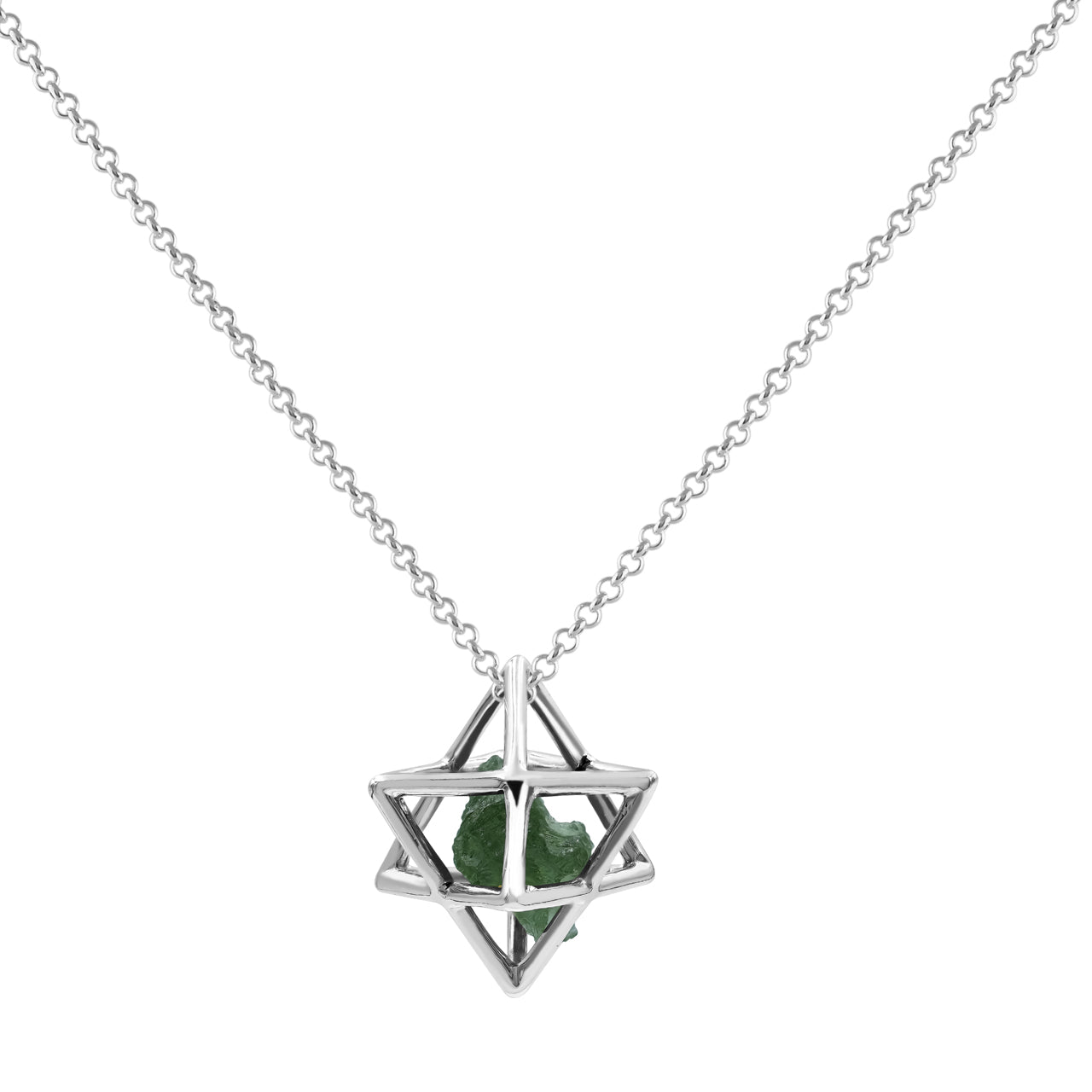 Starborn Merkabah Cage Natural Gemstone with Sterling Silver Pendant and Chain