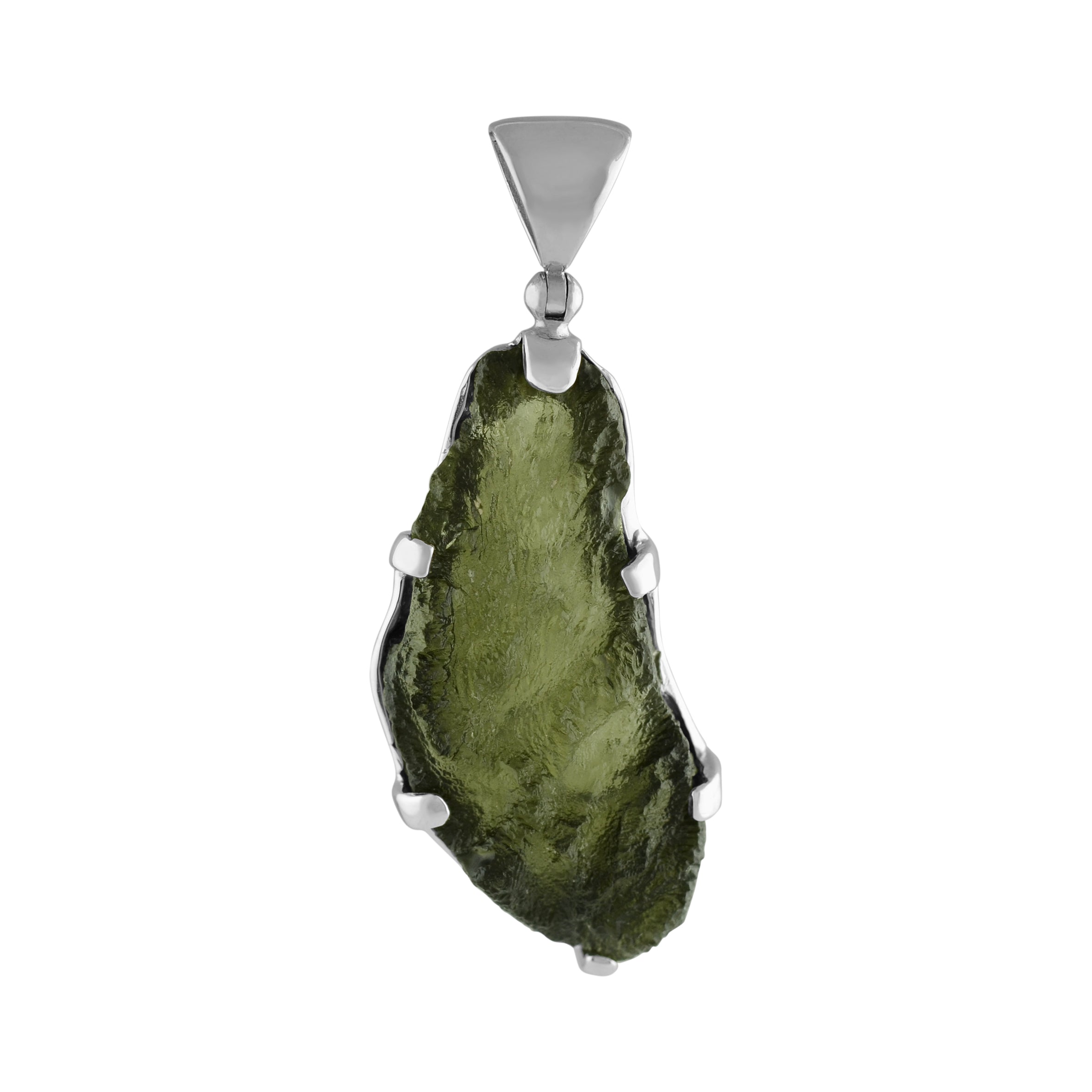 Starborn Natural Elongated Moldavite Drop Pendant in Sterling Silver