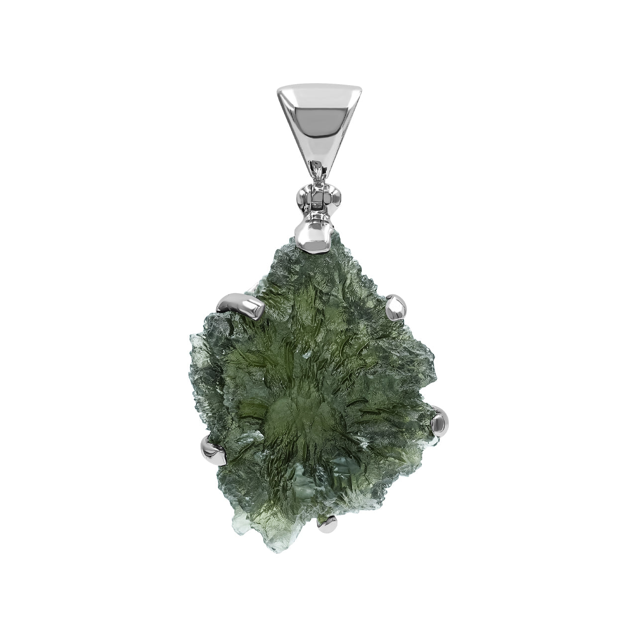 Colgante de moldavita natural de plata de ley de 40 quilates