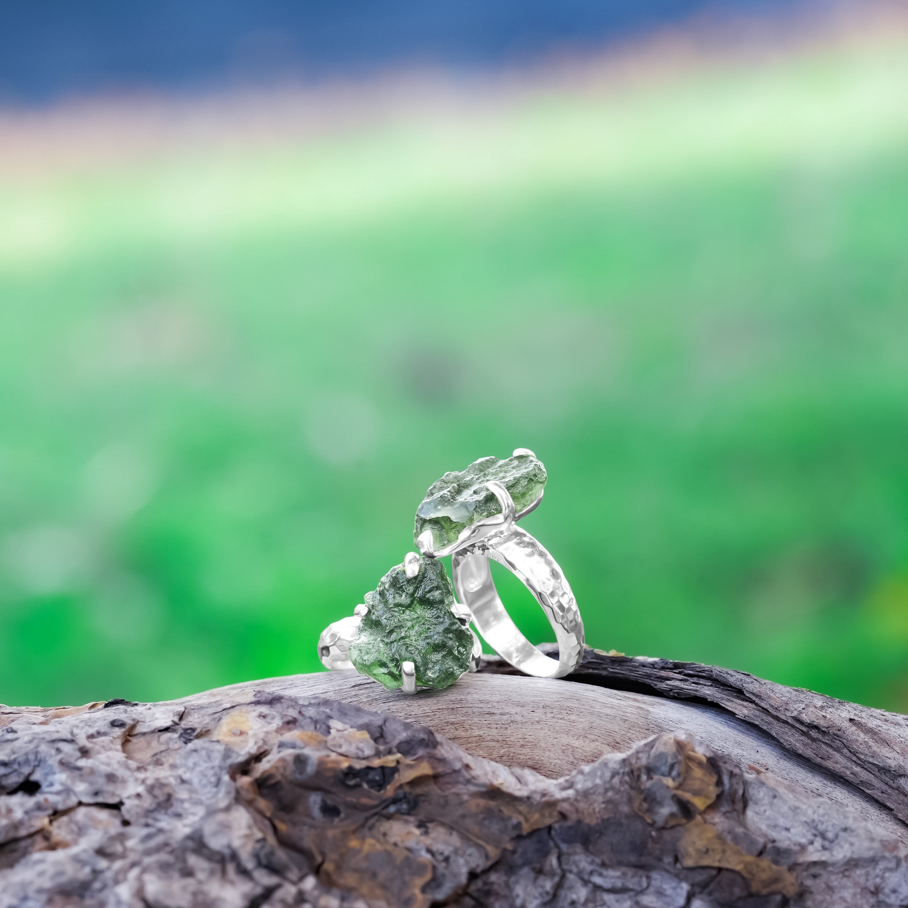 Starborn Genuine Moldavite Ring in Sterling Silver (10-15 cts)