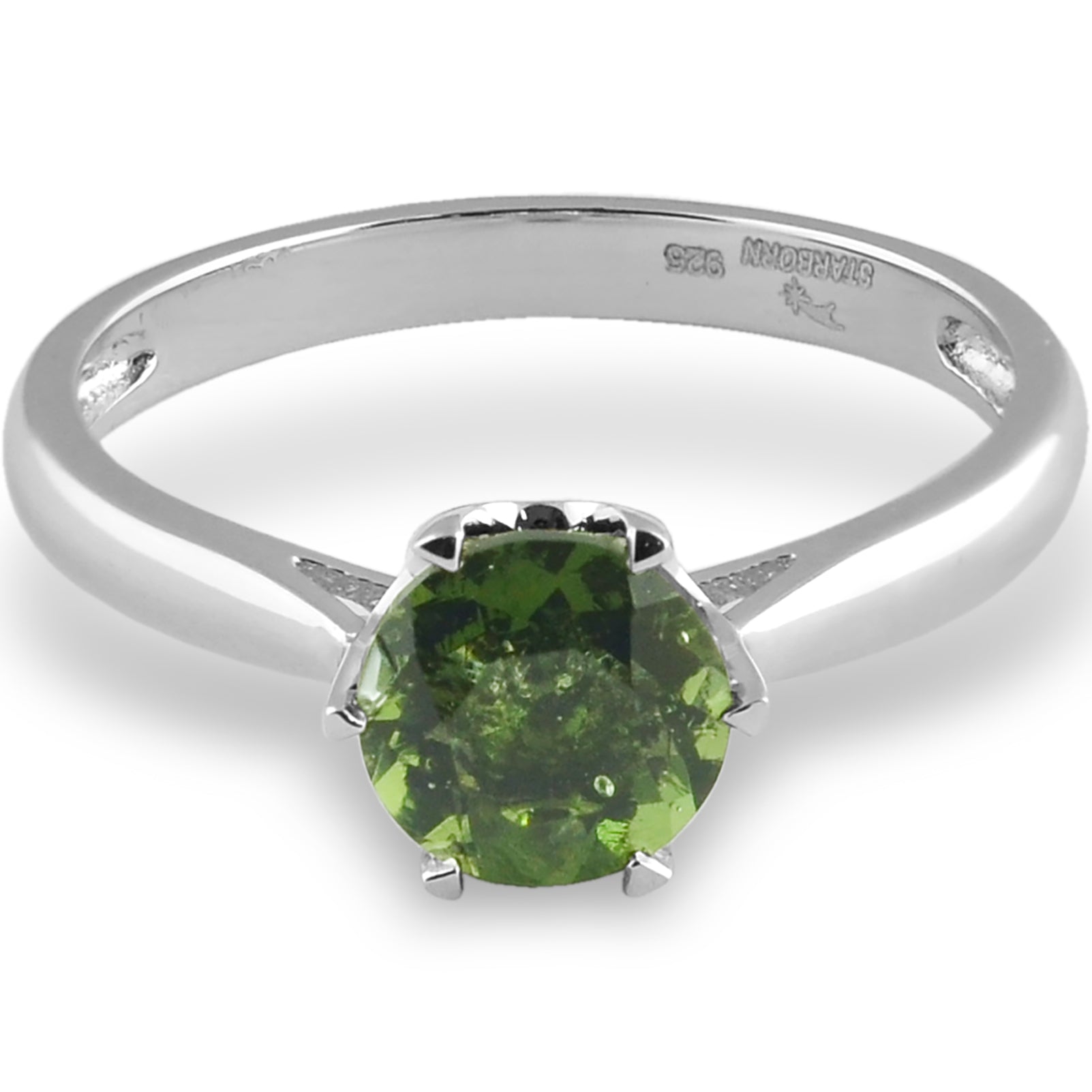 Starborn Sterling Silver Classic Style 6mm Faceted Moldavite Ring