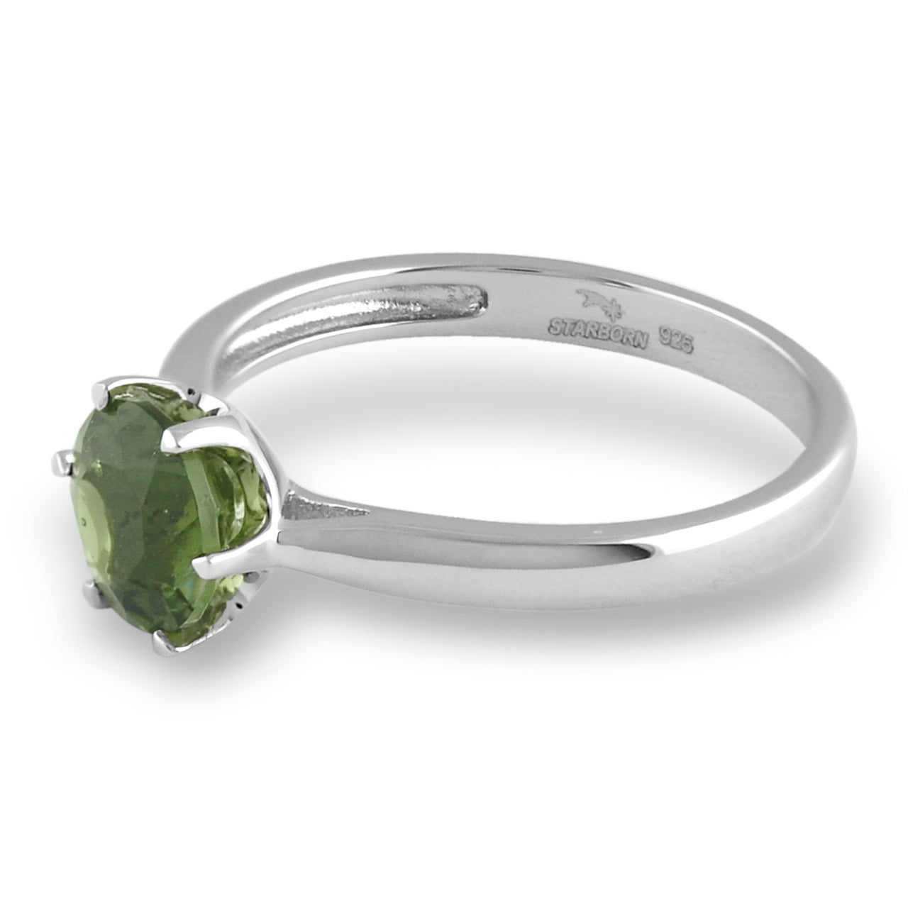 Starborn Sterling Silver Classic Style 6mm Faceted Moldavite Ring