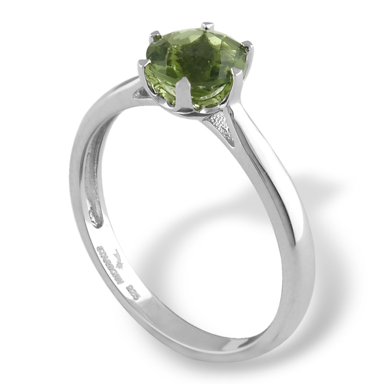 Starborn Sterling Silver Classic Style 6mm Faceted Moldavite Ring