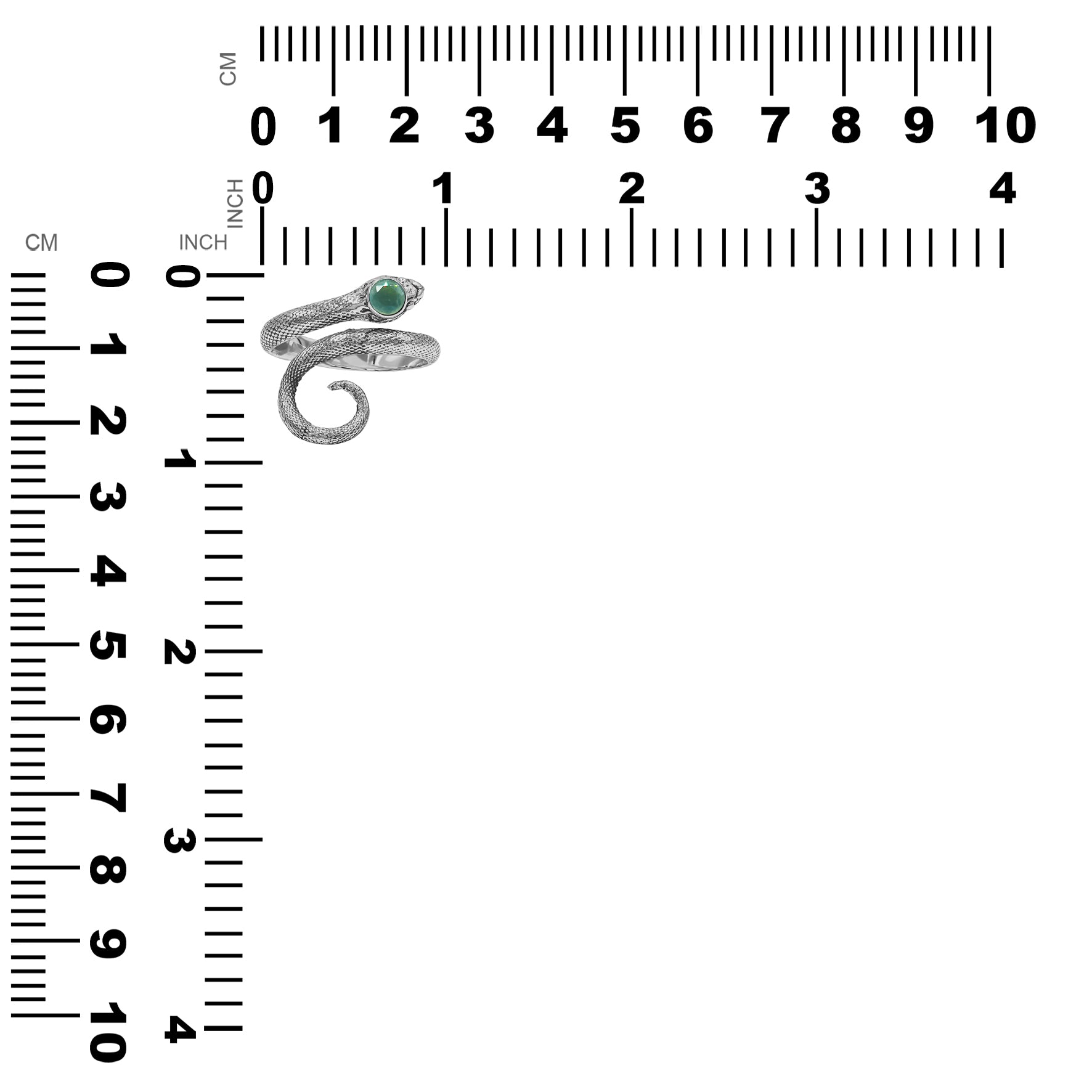Starborn – Spiralförmiger Schlangenring mit facettiertem Moldavit in Sterlingsilber