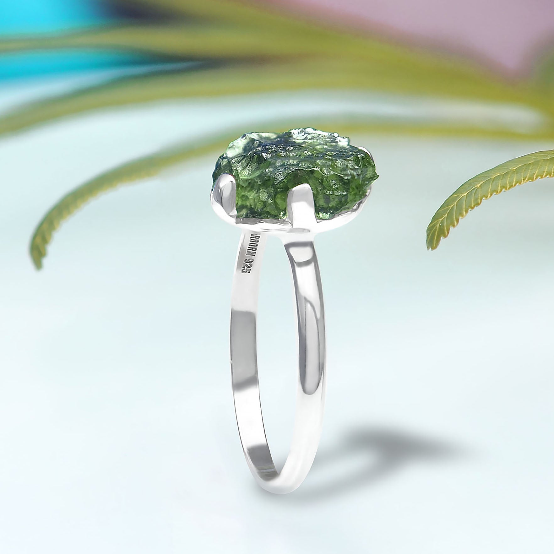 Starborn Genuine Moldavite Ring in Sterling Silver (1-2 cts)