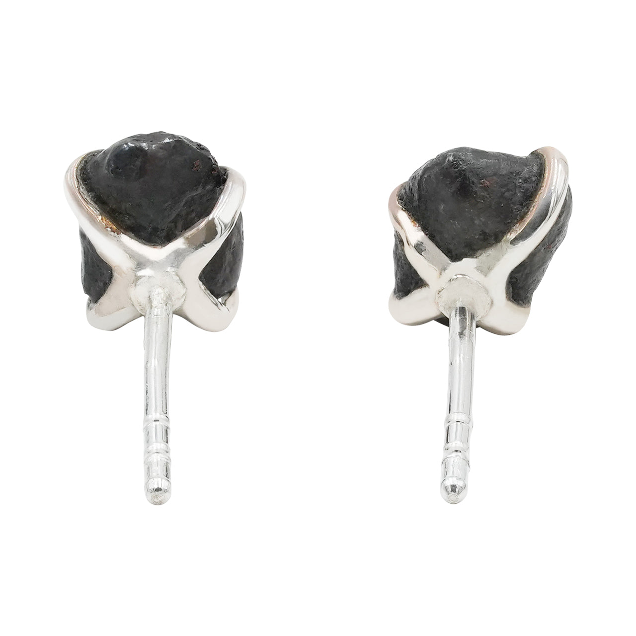 Back view of sterling silver Agoudal Iron Meteorite post earrings showing the sterling silver posts.