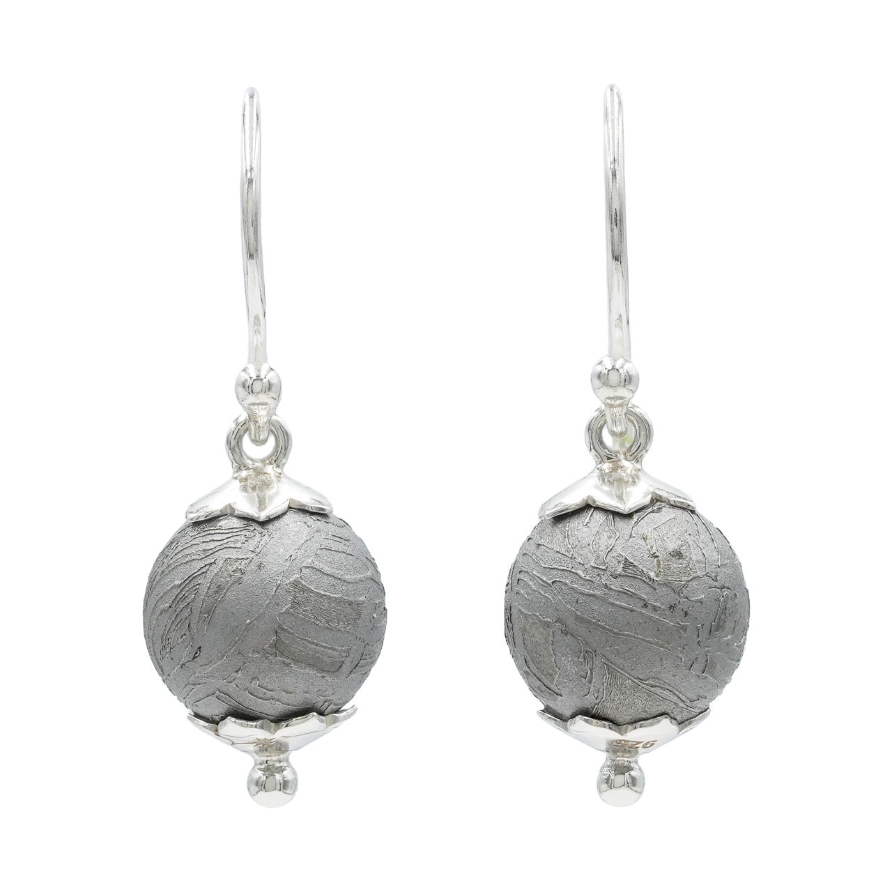 Starborn Aletai Iron Meteorite Sphere Flower Cap Earring in Sterling Silver