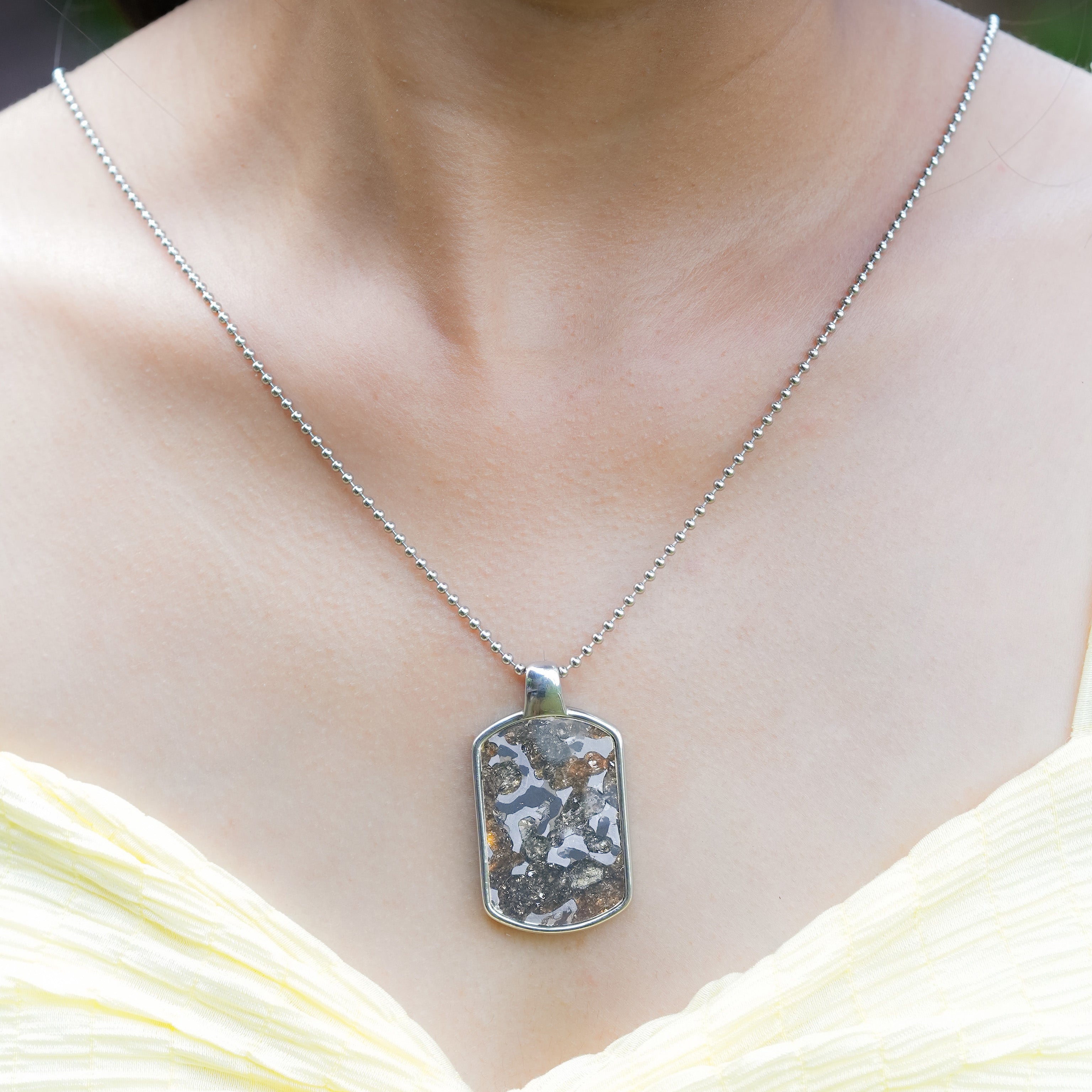 Starborn Sericho Pallasite Meteorite Dog Tag Pendant Sterling Silver