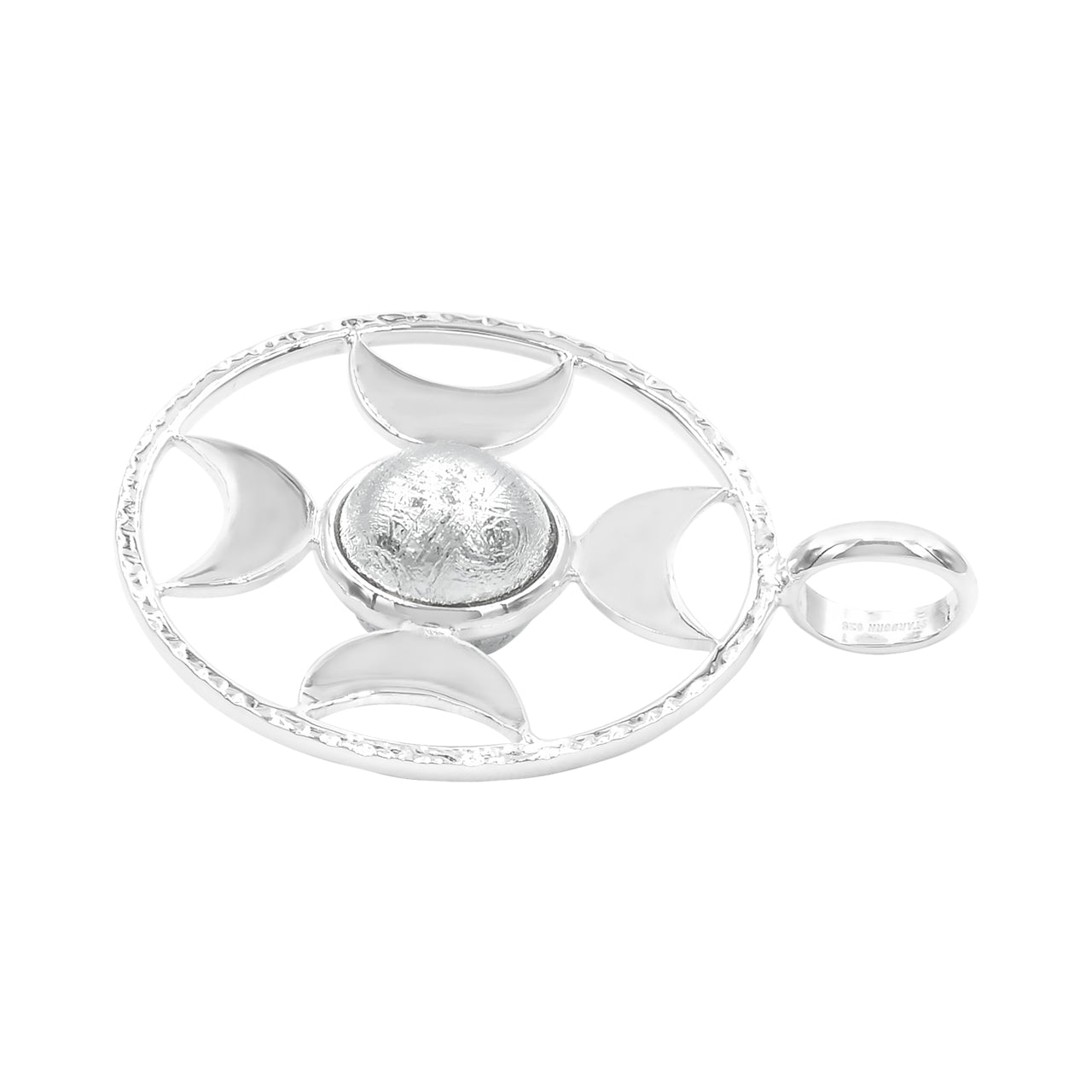 Starborn Sphere Meteorite Directional Crescent Moon Pendant in Sterling Silver
