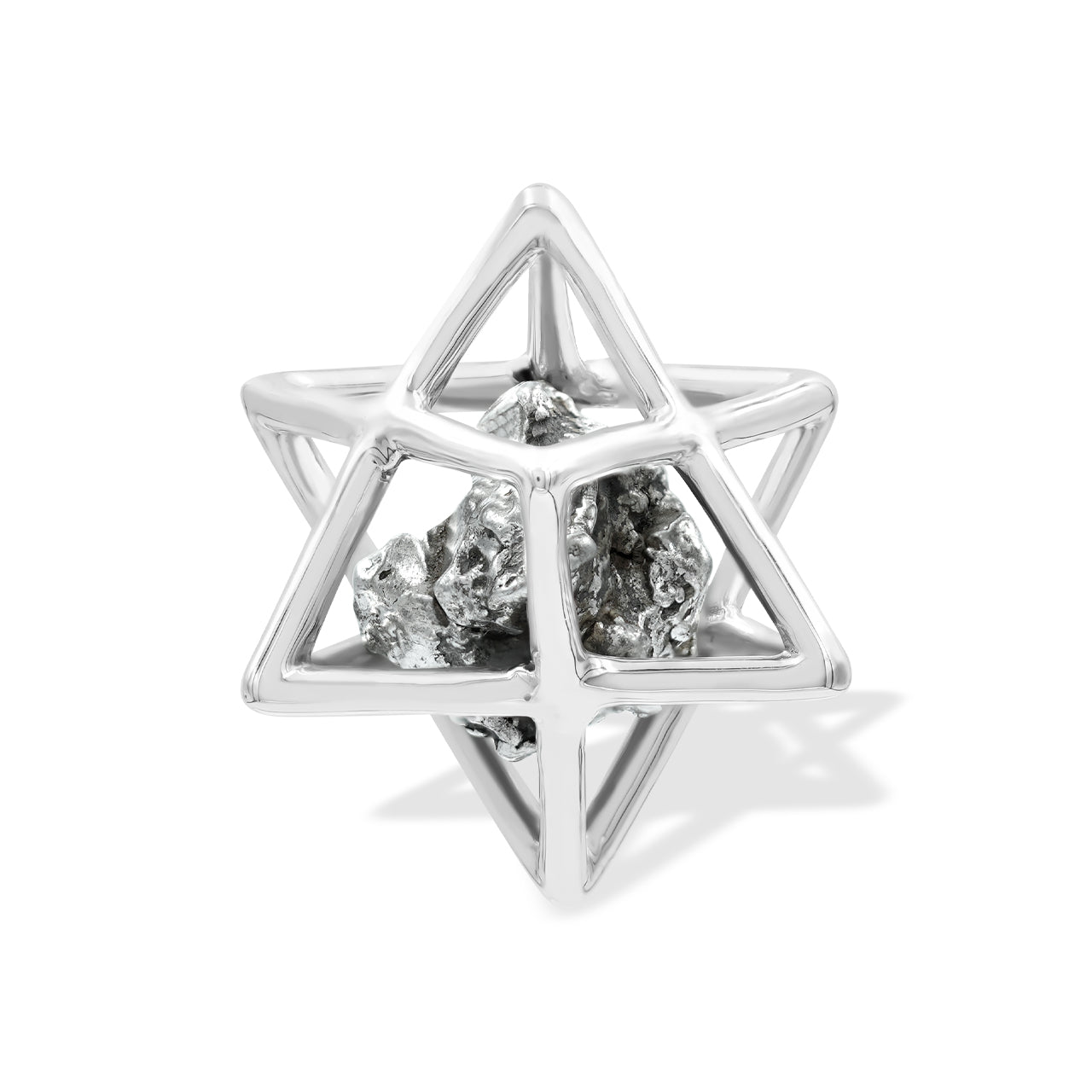 Starborn Natural Campo Meteorite in Merkabah Sterling Silver Cage Pendant and Chain