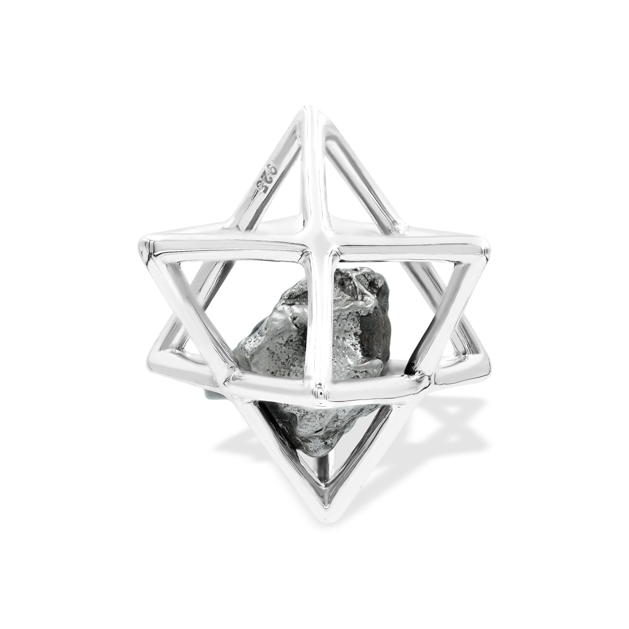 Starborn Natural Campo Meteorite in Merkabah Sterling Silver Cage Pendant and Chain
