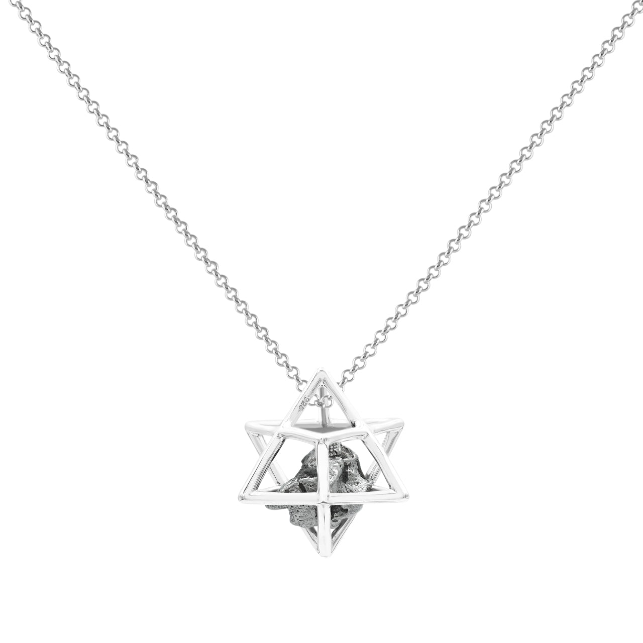 Starborn Natural Raw Gemstone in Merkabah Sterling Silver Cage Pendant and Chain