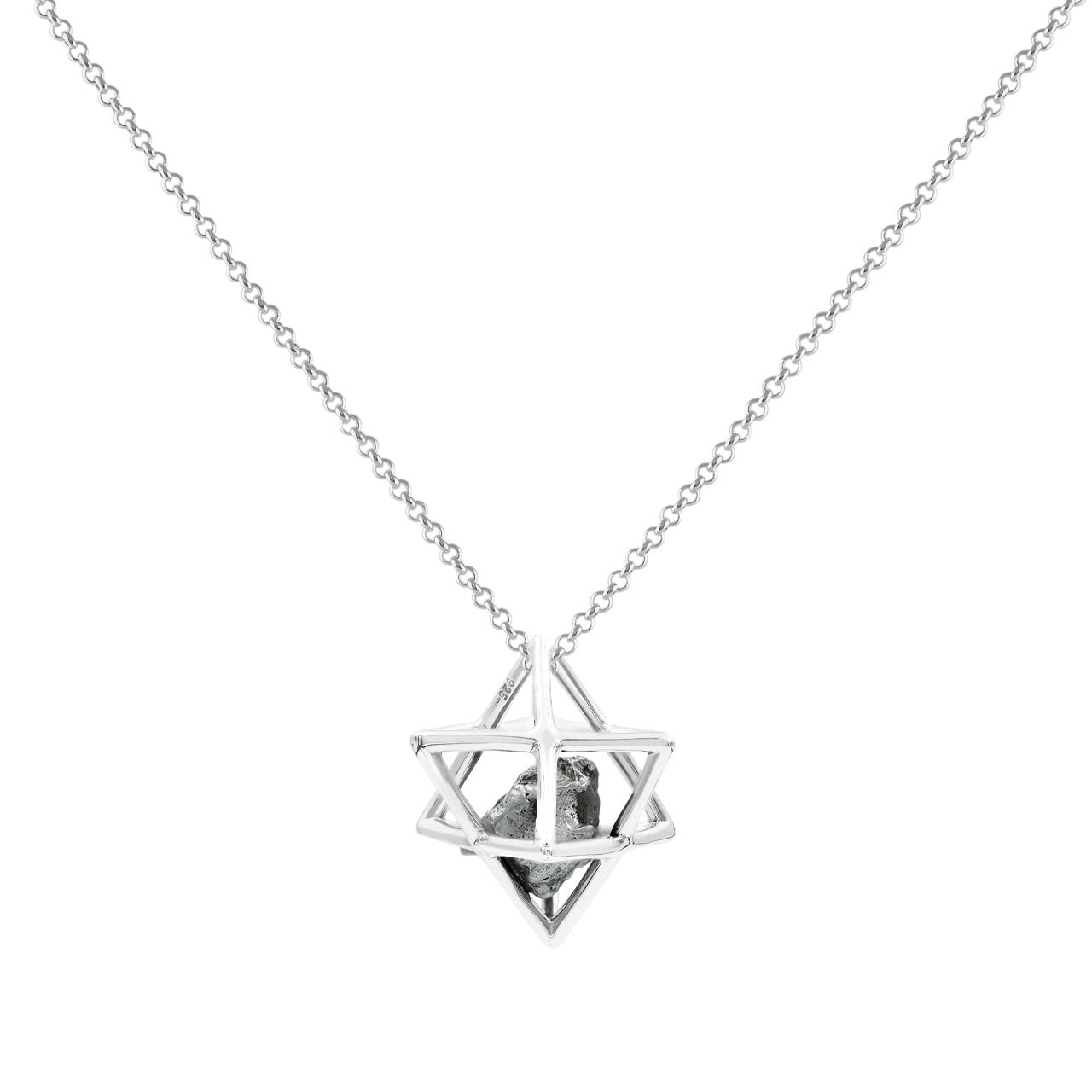 Starborn Merkabah Cage Natural Gemstone with Sterling Silver Pendant and Chain