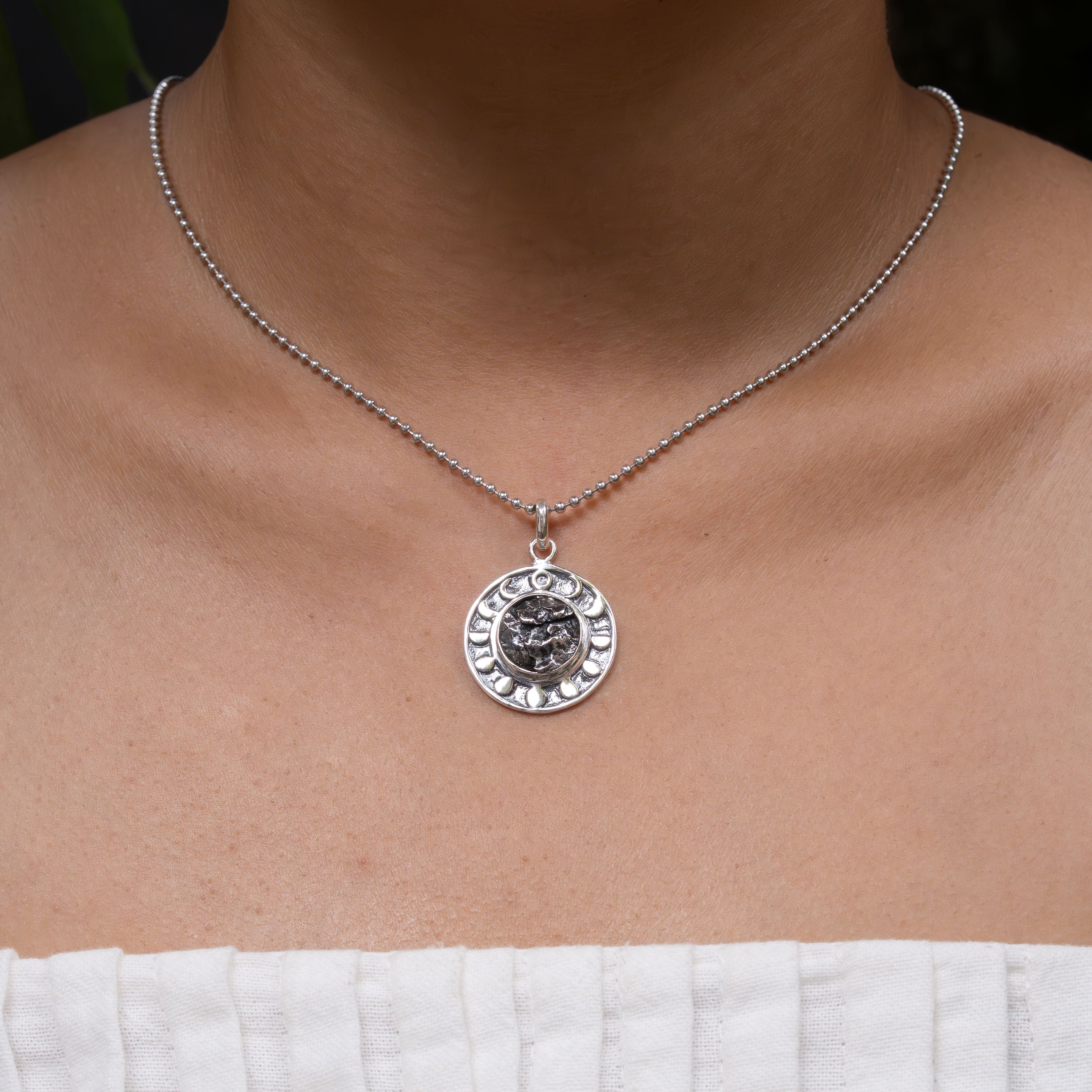 Starborn Campo del Cielo Meteorite Moon Phases Pendant in Sterling Silver