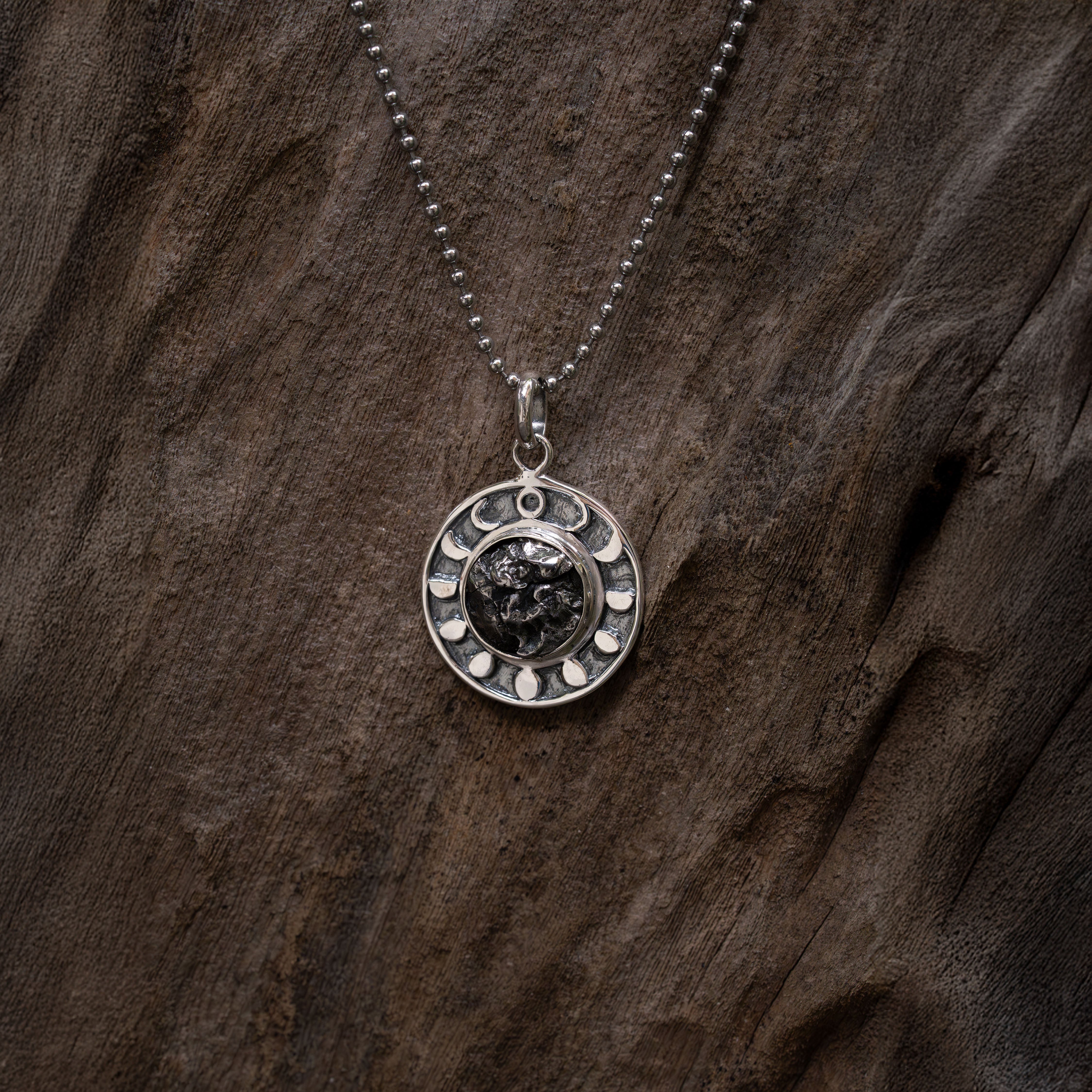 Starborn Campo del Cielo Meteorite Moon Phases Pendant in Sterling Silver